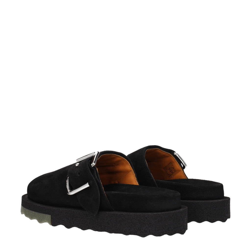 Off-White Black Leather Slippers Sandals