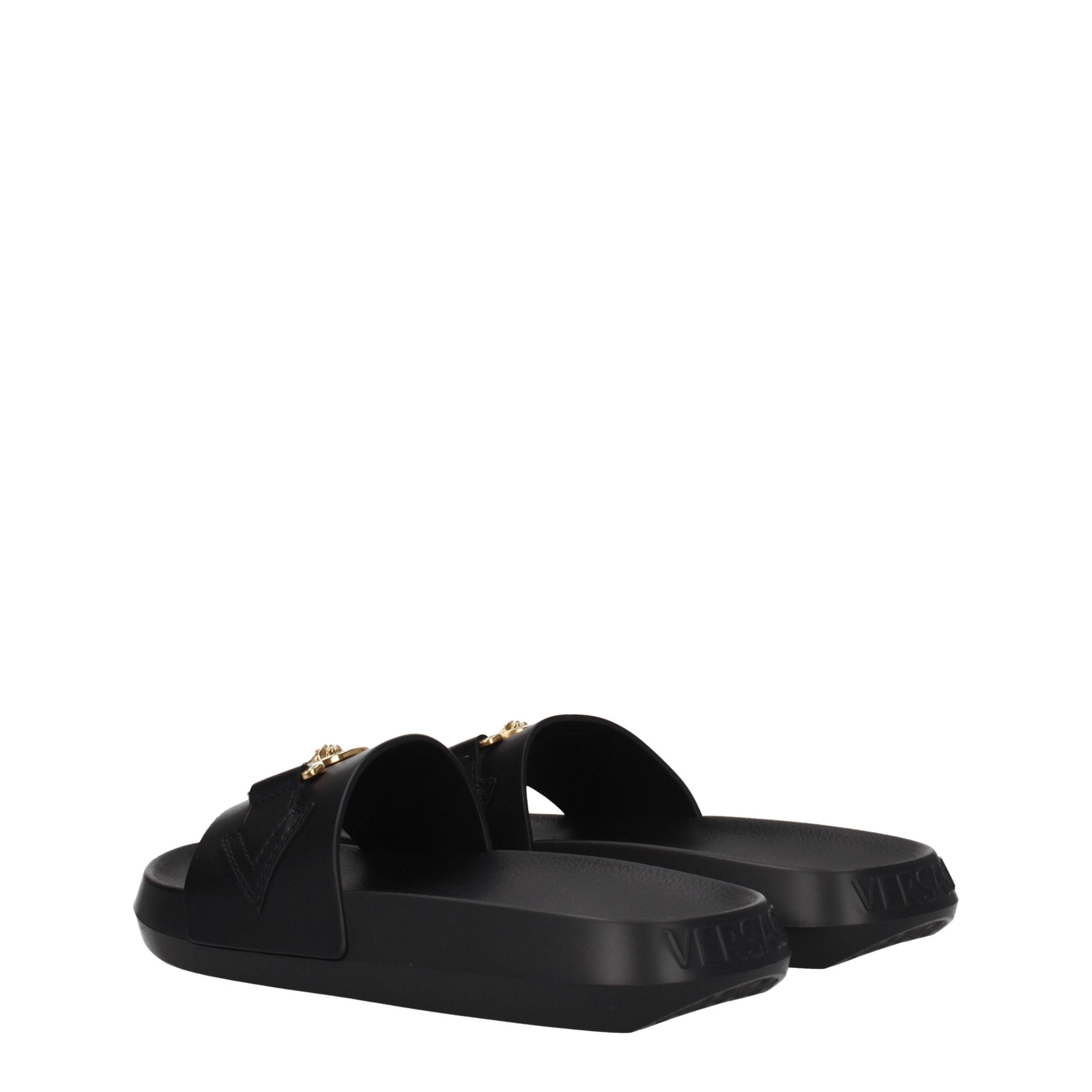 Versace Black Leather Slippers