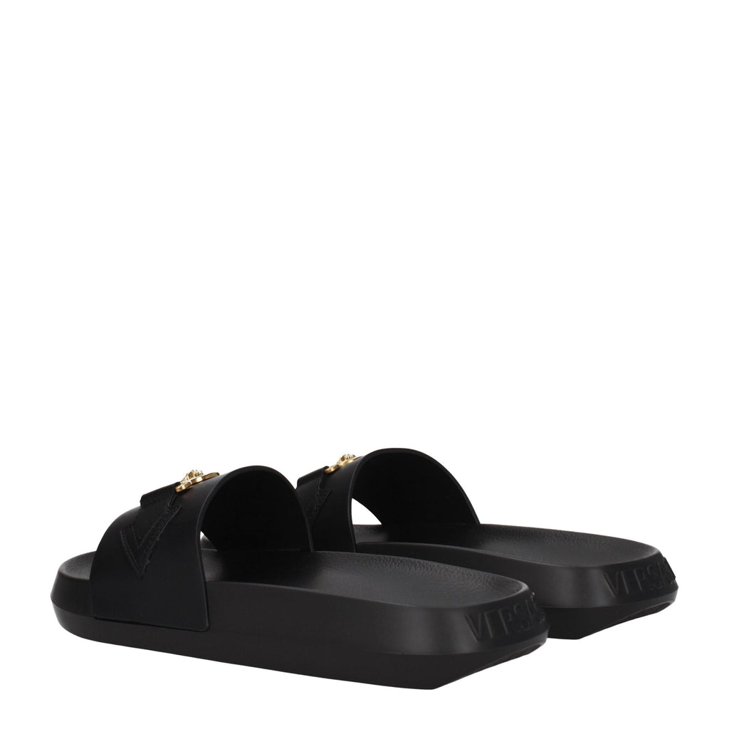 Versace Black Leather Slippers Sandals