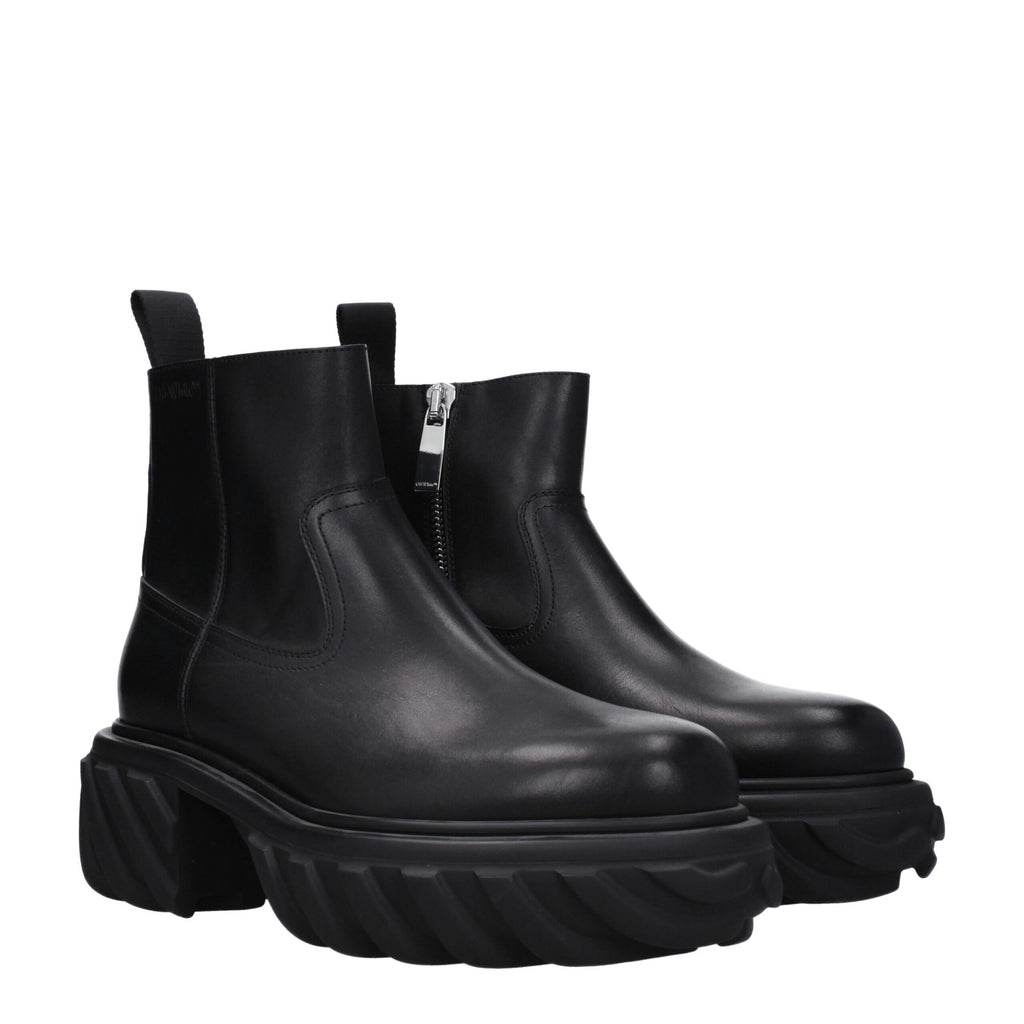 Off-White Black Leather Ankle Boots