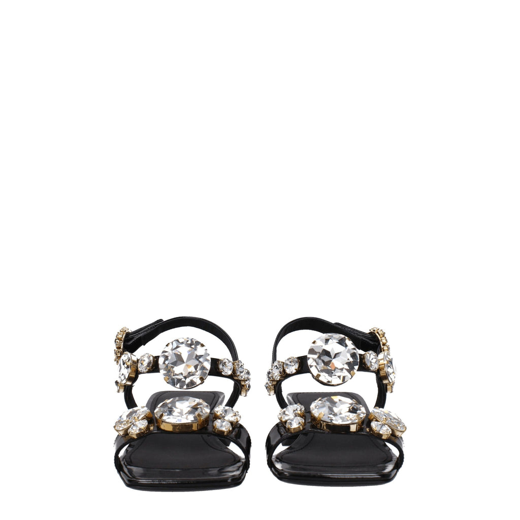 Dolce & Gabbana Black Leather Flat Sandals