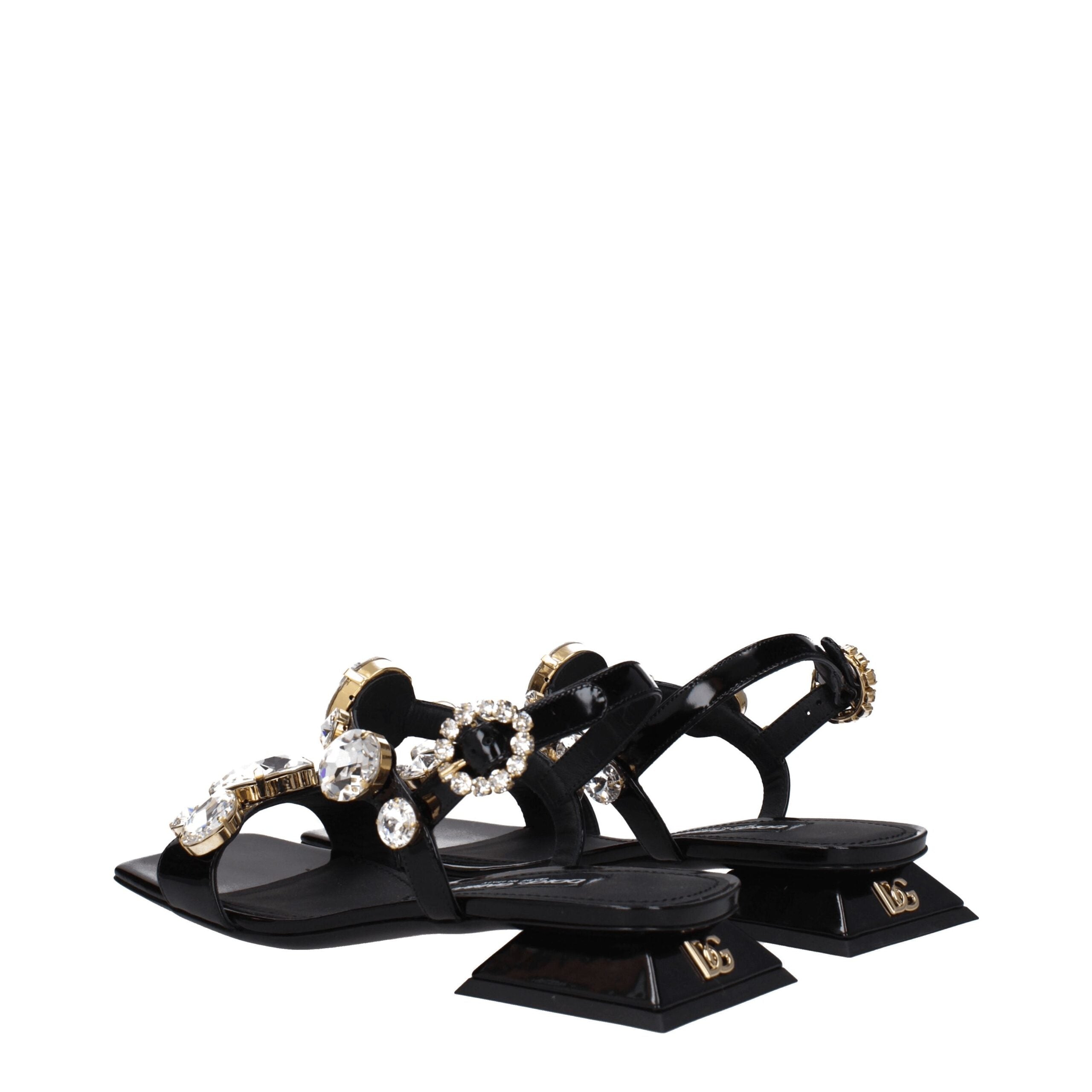 Dolce & Gabbana Black Leather Flat Sandals