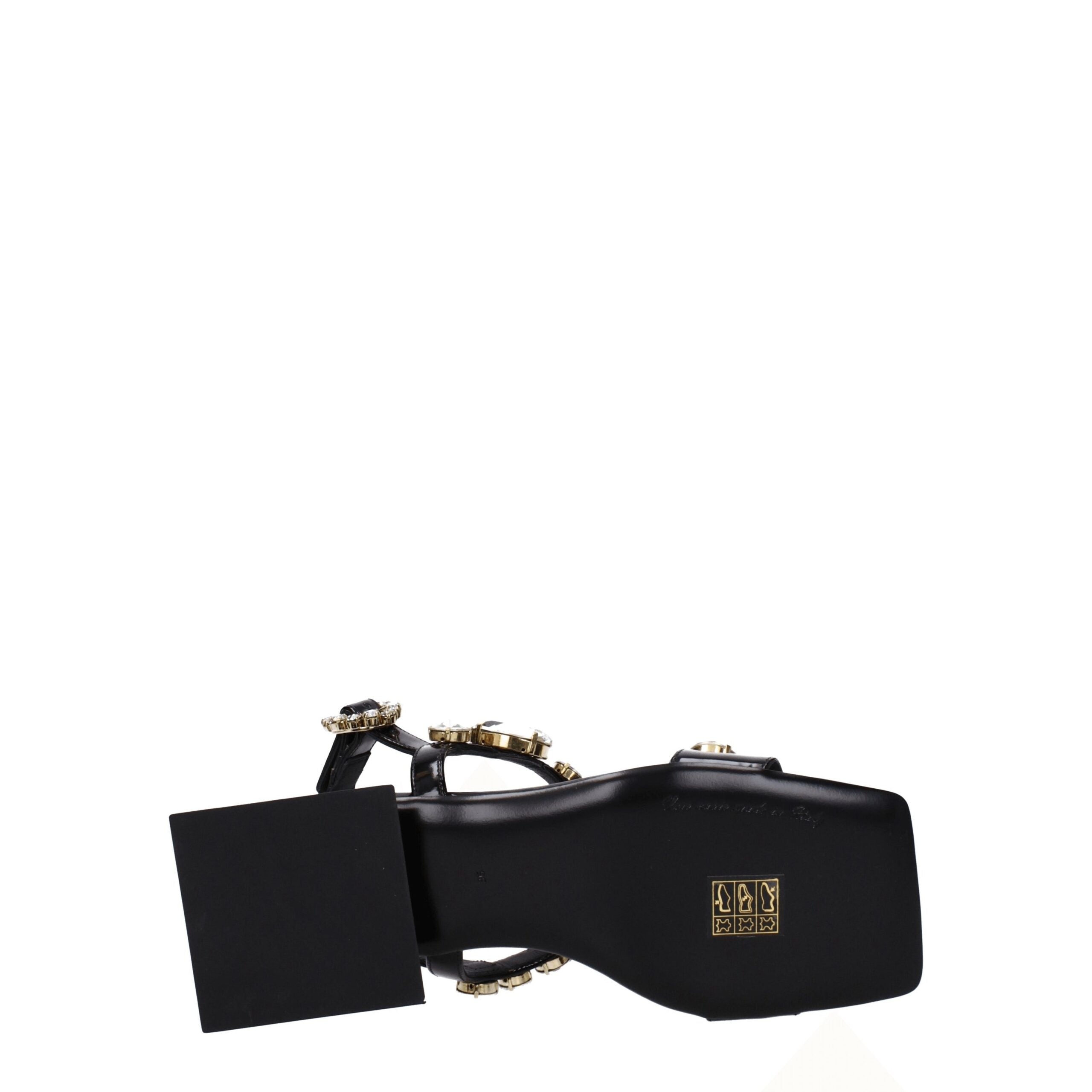 Dolce & Gabbana Black Leather Flat Sandals