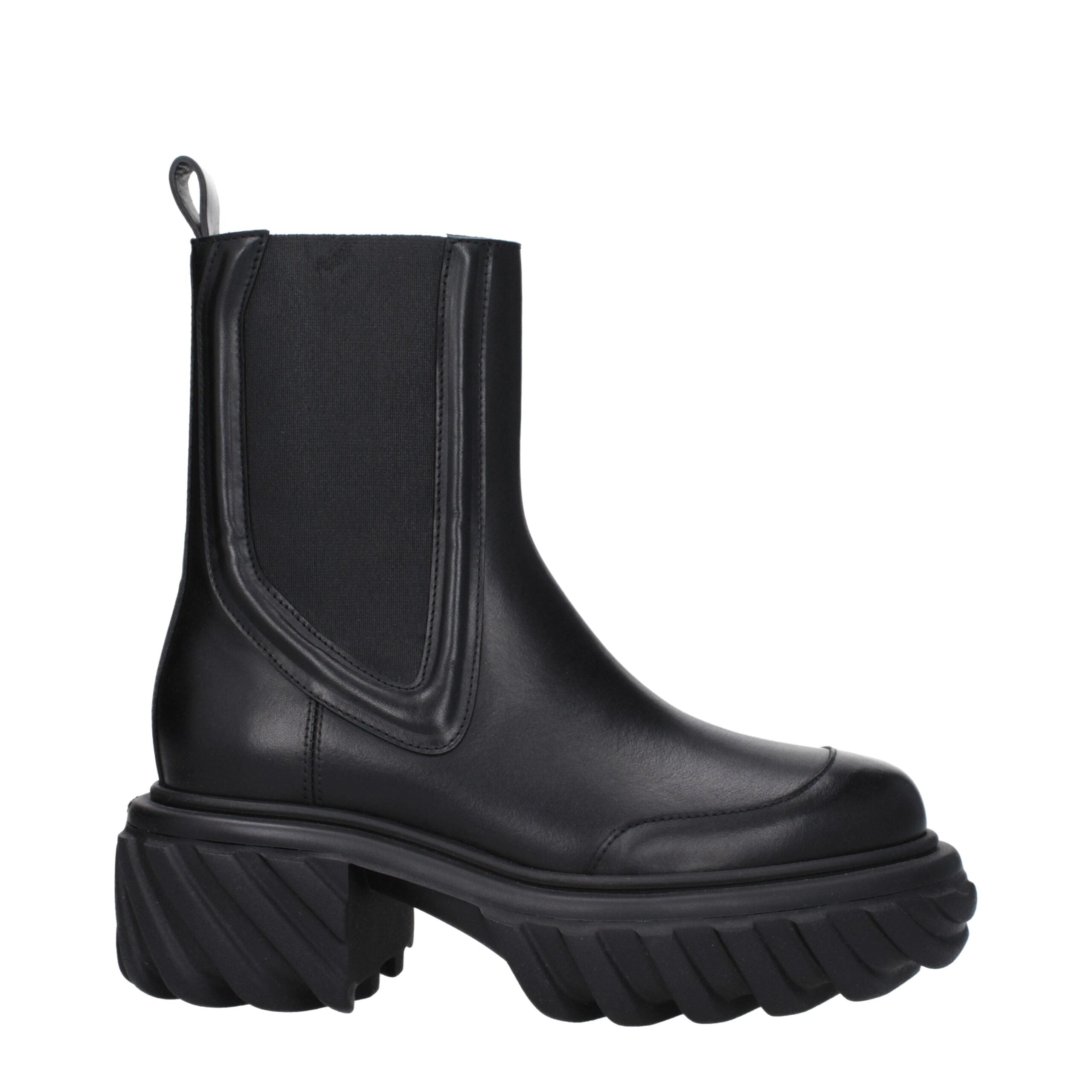 Off-White Black Leather Ankle Boots