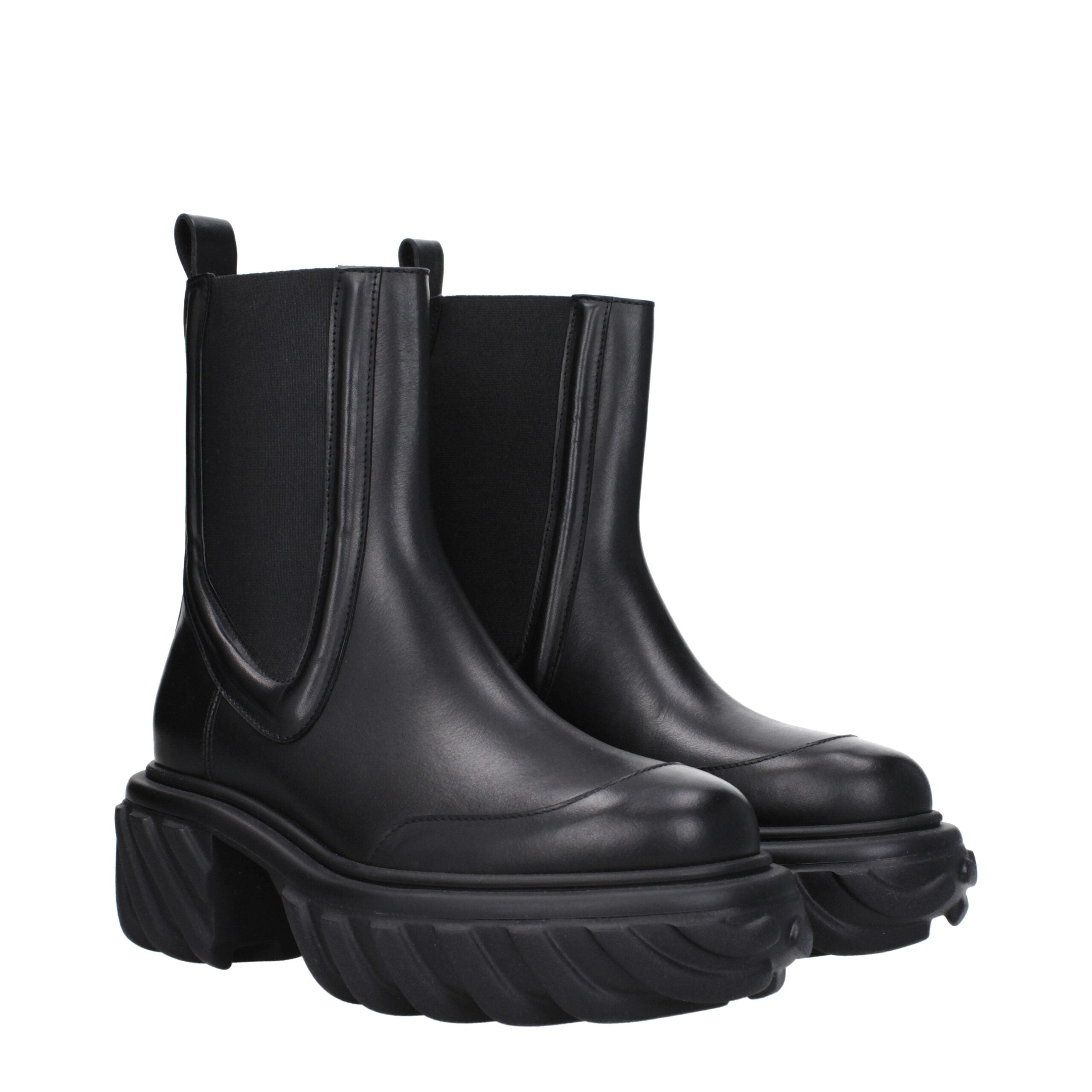 Off-White Black Leather Ankle Boots