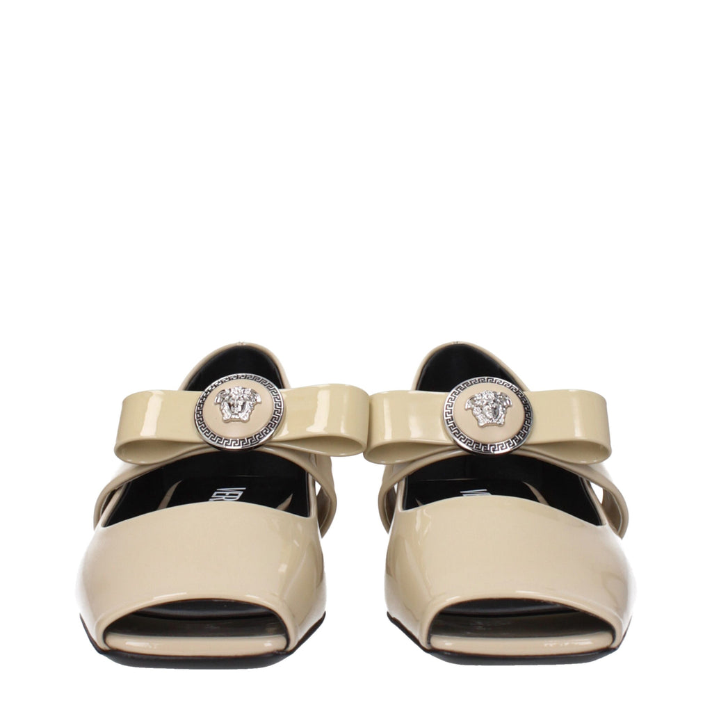 Versace Beige Leather Ballet Flats
