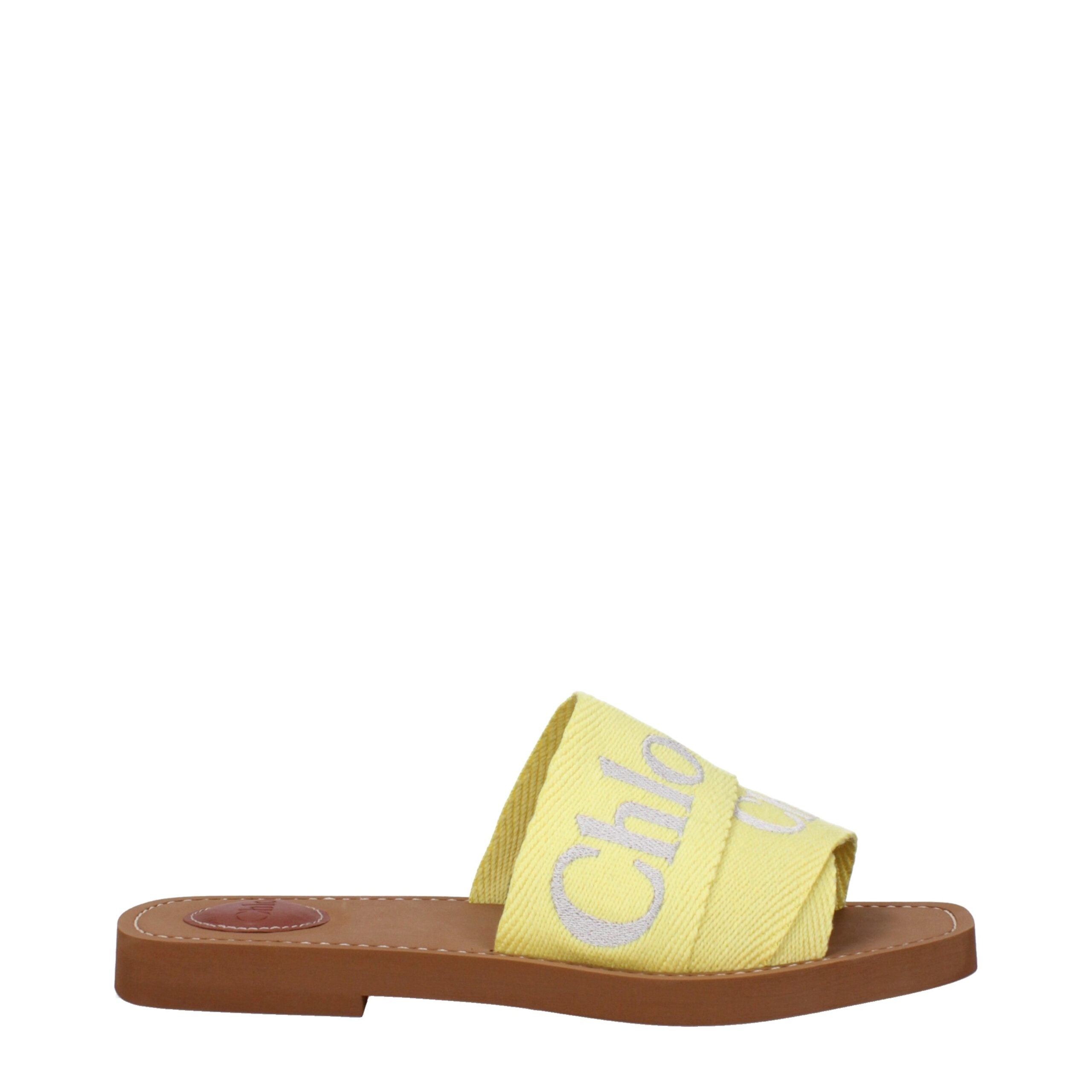 Chloé Yellow Fabric Slippers Sandals