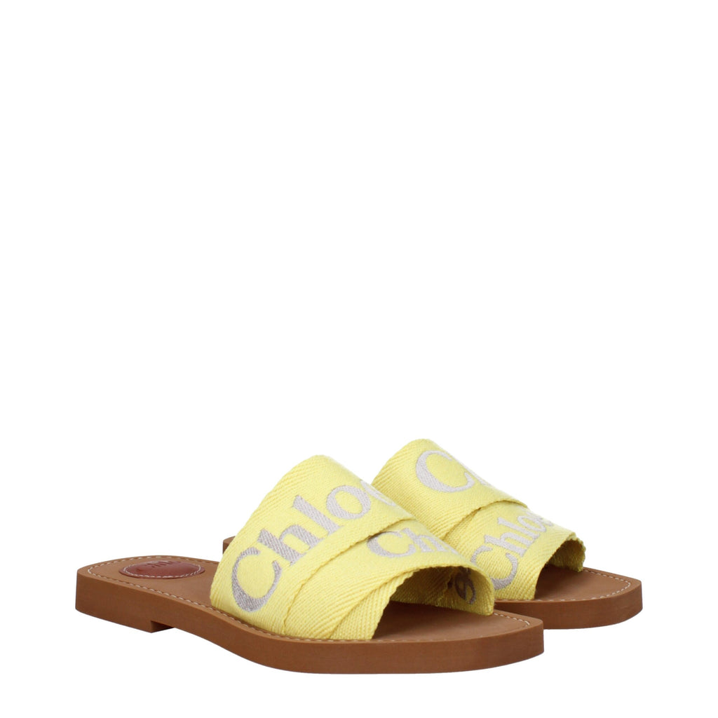 Chloé Yellow Fabric Slippers Sandals