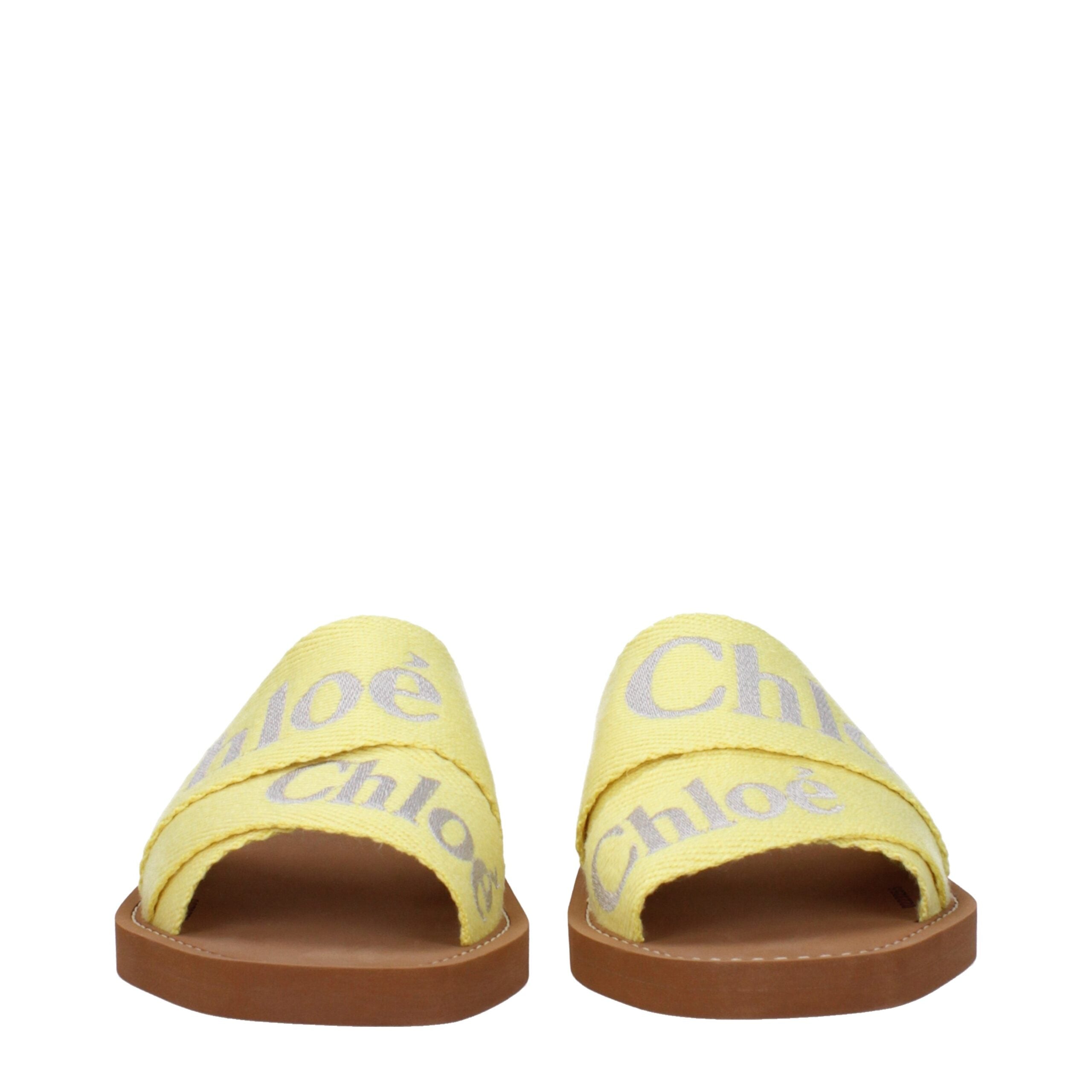 Chloé Yellow Fabric Slippers Sandals