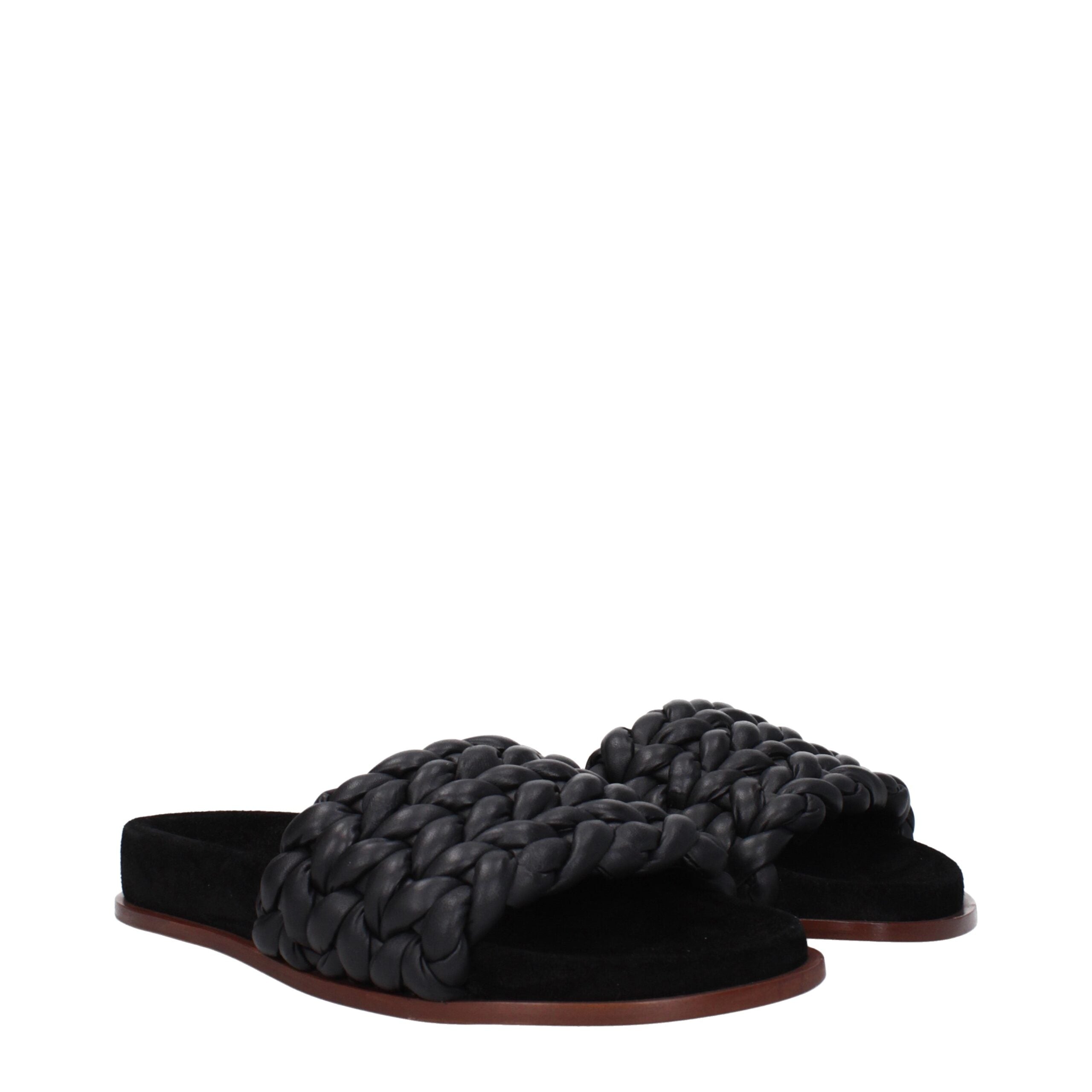 Chloé Black Leather Slippers Sandals