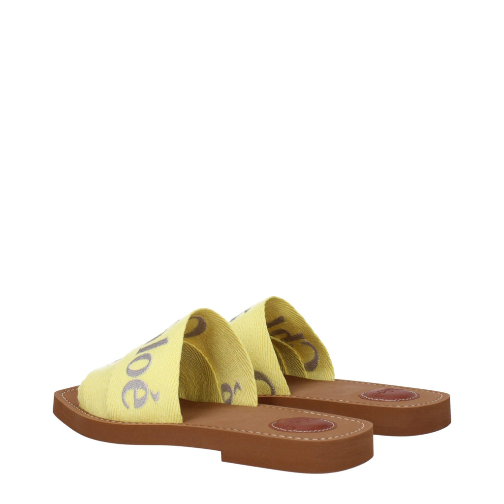 Chloé Yellow Fabric Slippers Sandals