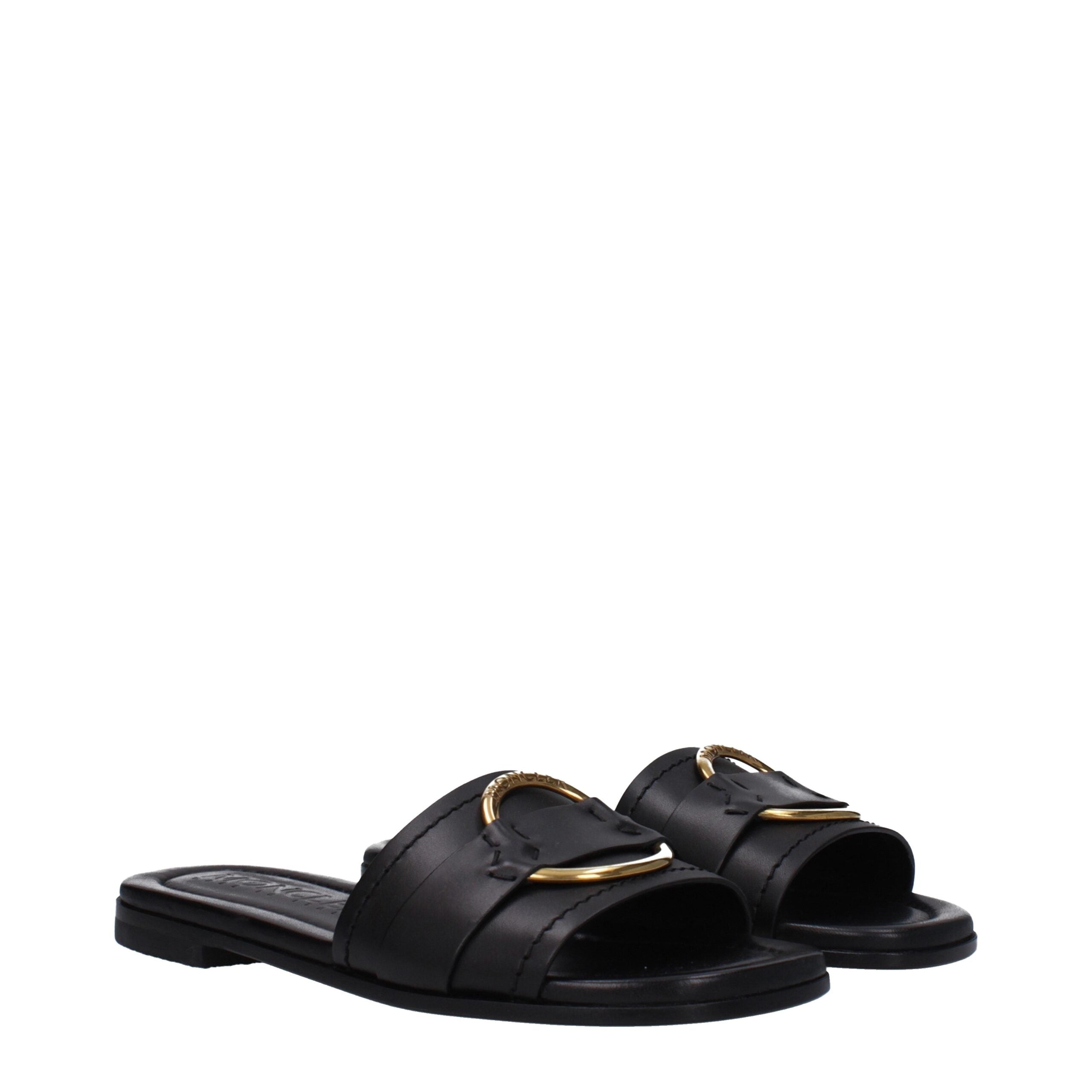 Moncler Black Leather Slippers Sandals