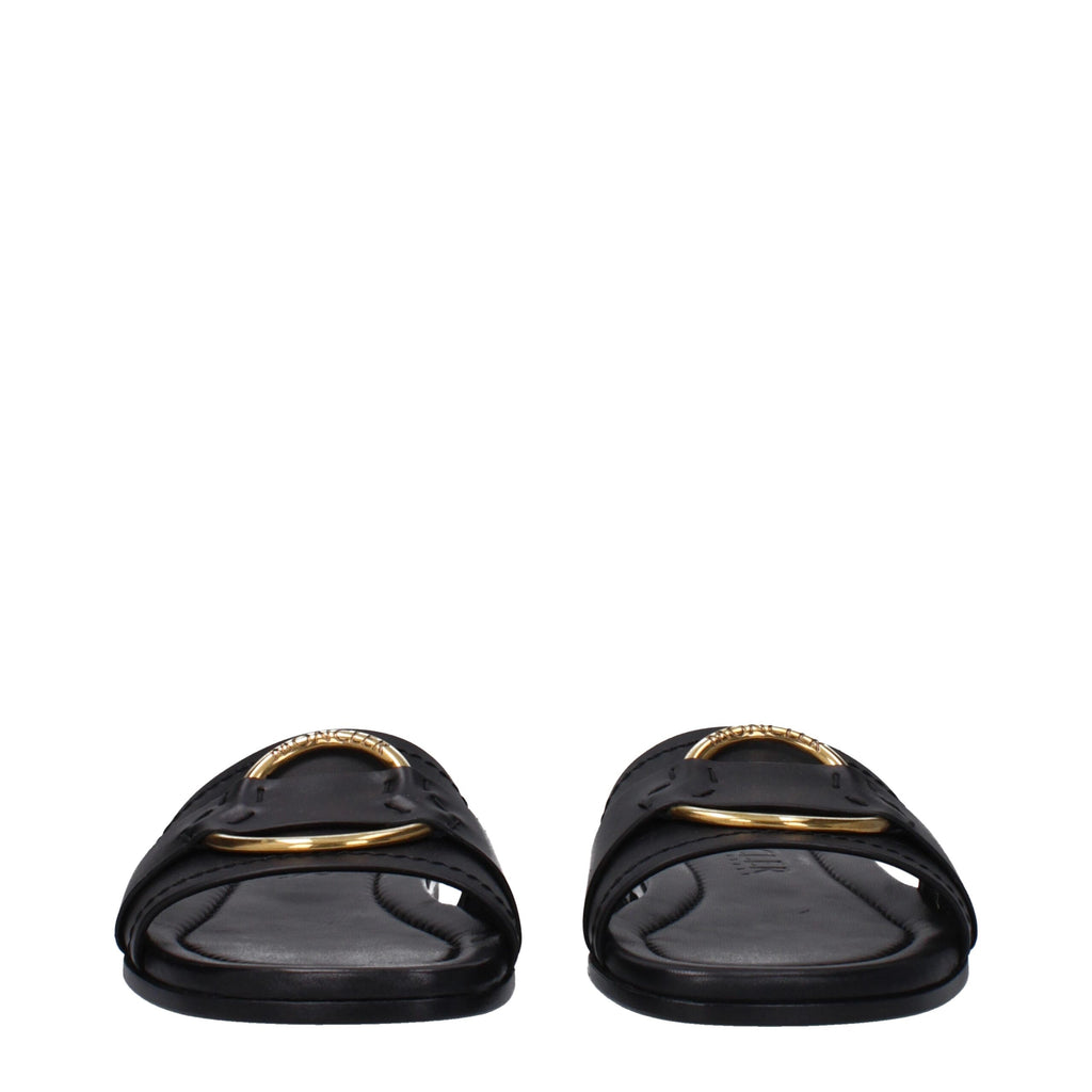 Moncler Black Leather Slippers Sandals