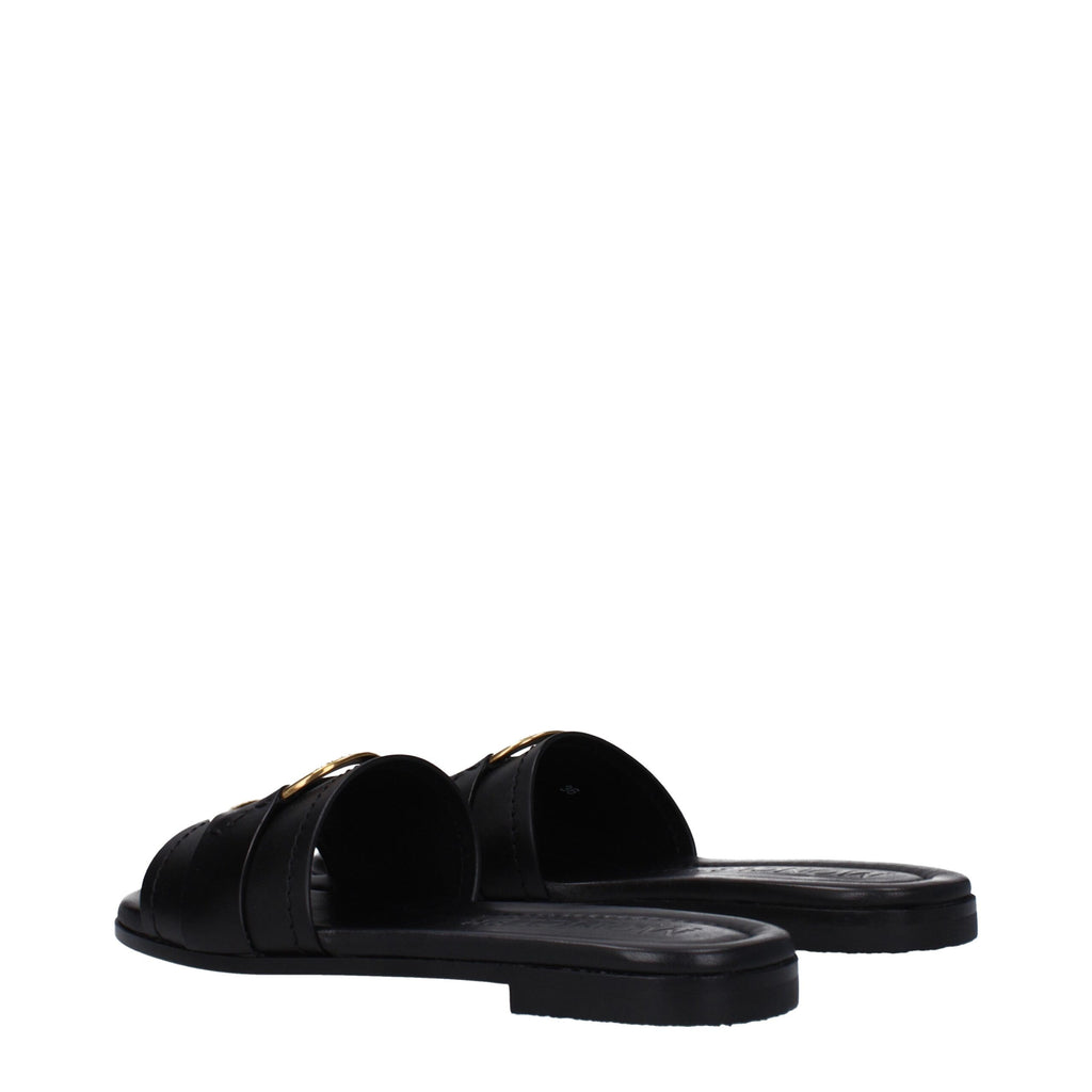 Moncler Black Leather Slippers Sandals