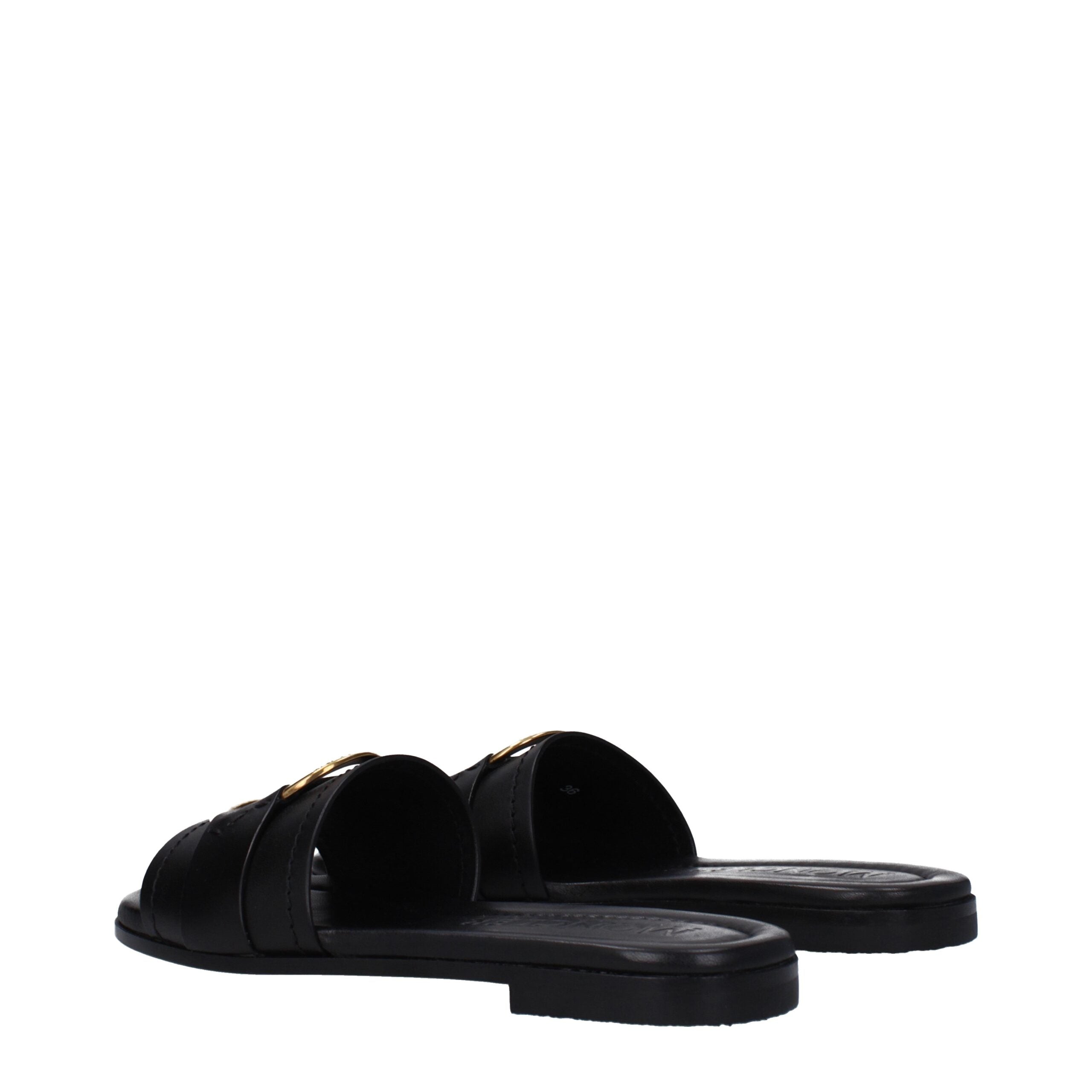 Moncler Black Leather Slippers Sandals