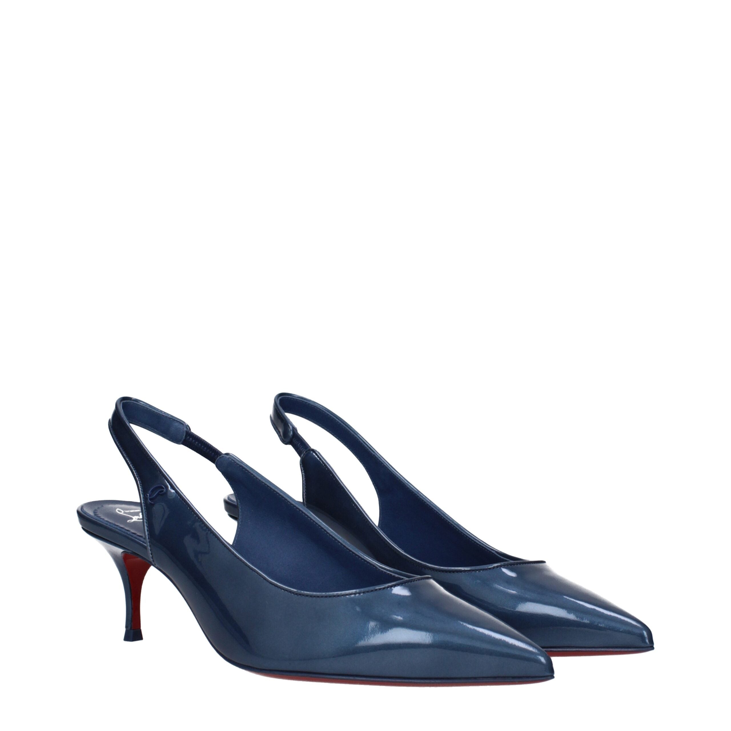Christian Louboutin Blue Leather Mid Heel Pumps
