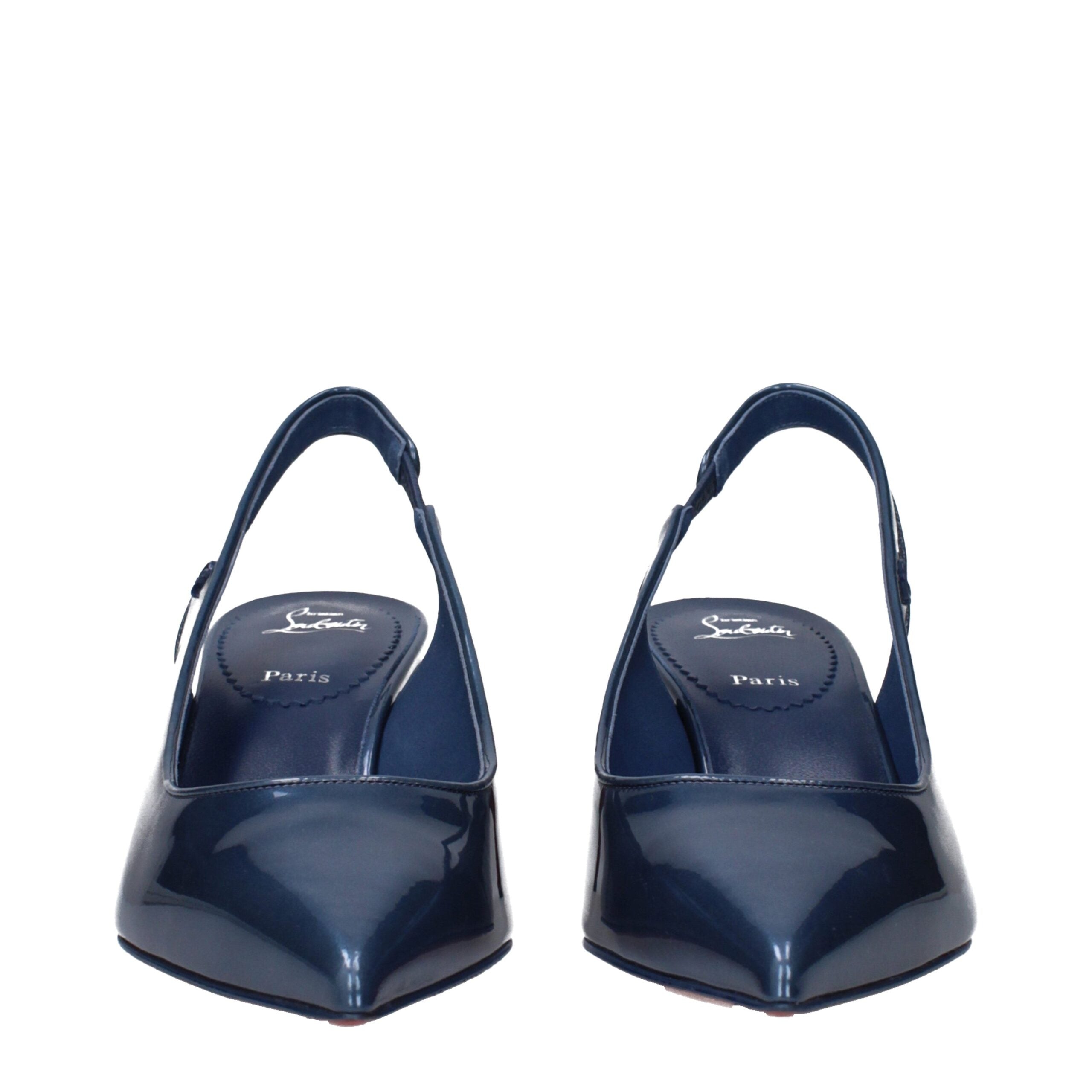 Christian Louboutin Blue Leather Mid Heel Pumps