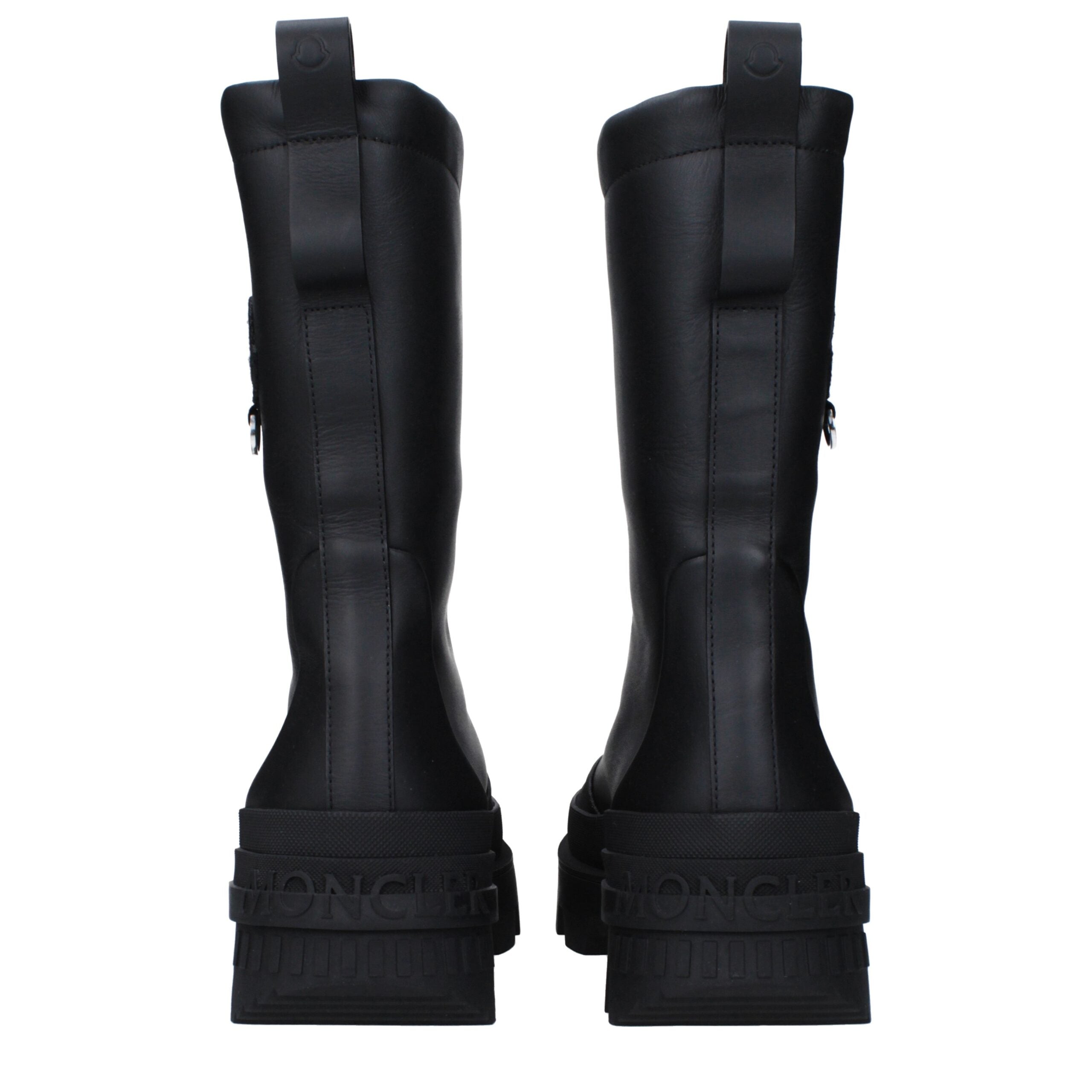 Moncler Black Leather Ankle Boots