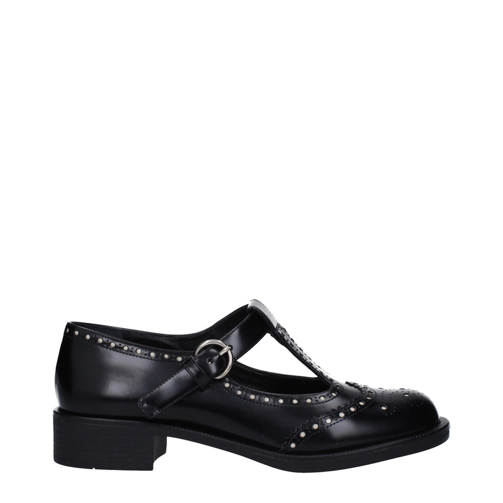 Miu Miu Black Leather Slip-On Loafers