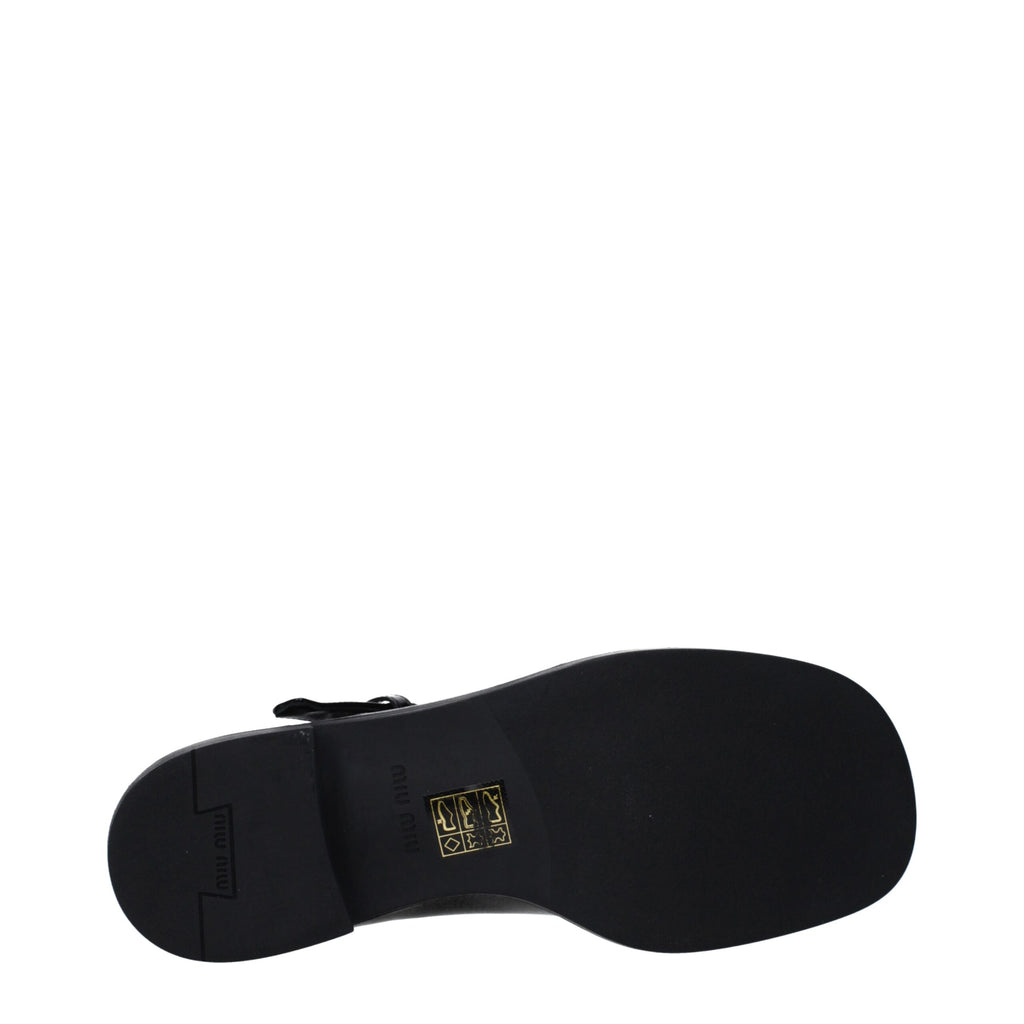 Miu Miu Black Leather Slip-On Loafers