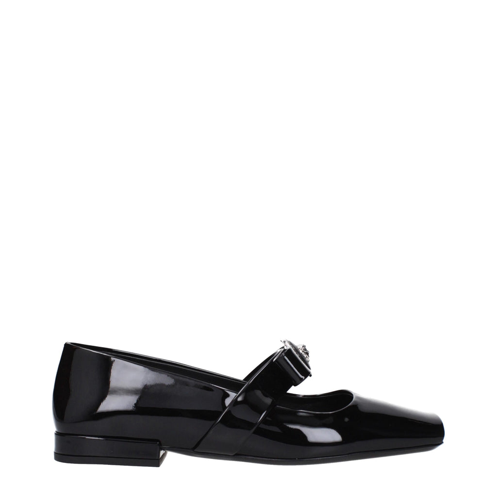 Versace Black Leather Ballet Flats