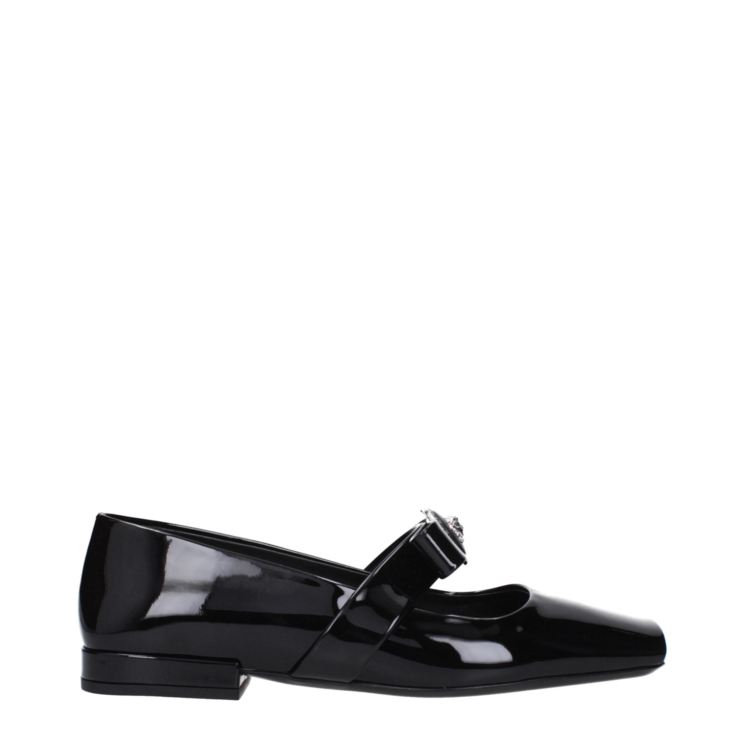 Versace Black Leather Ballet Flats