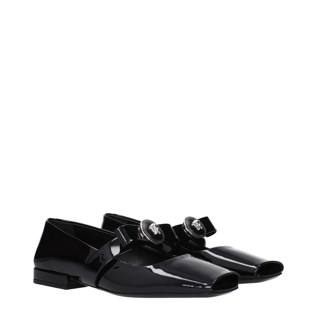 Versace Black Leather Ballet Flats