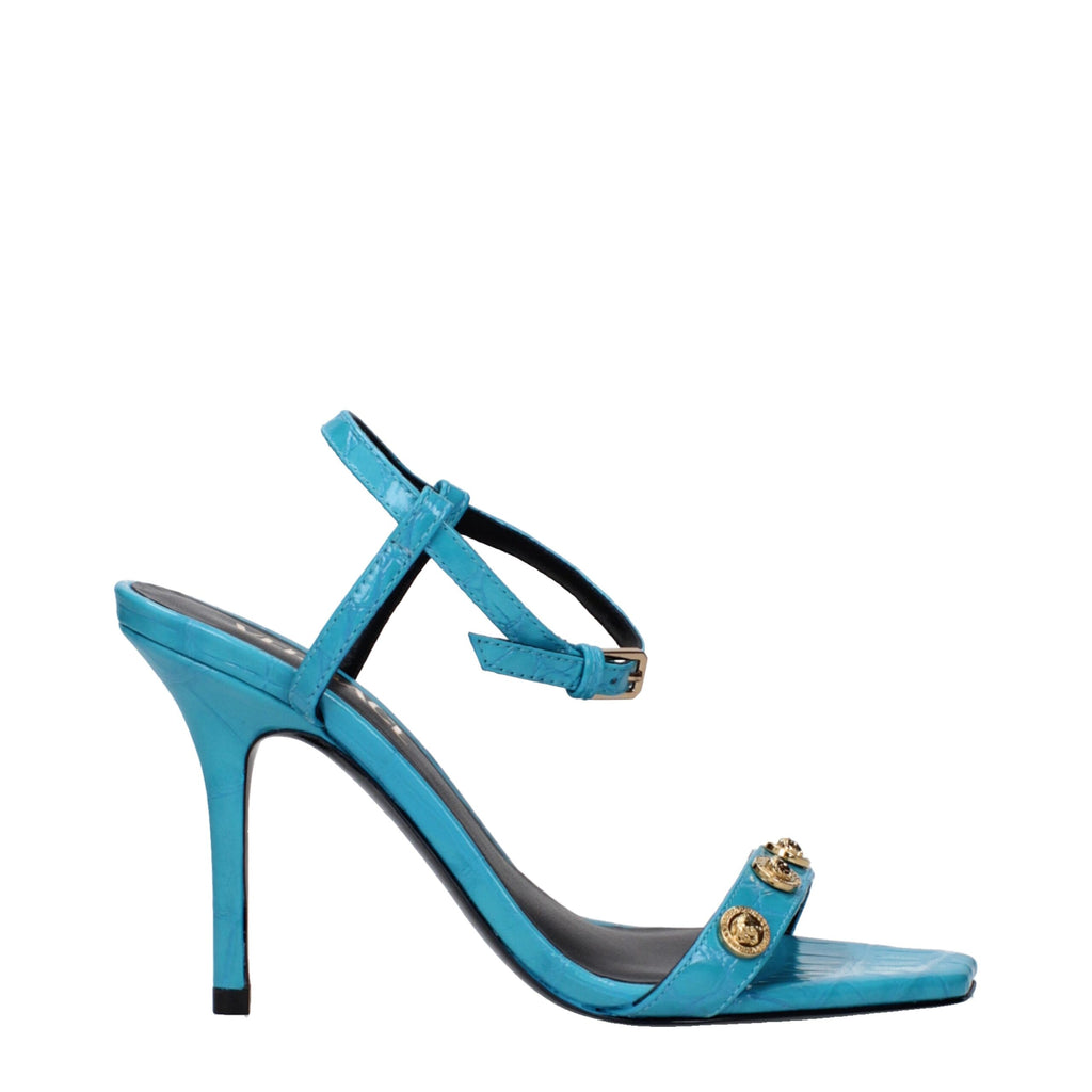 Versace Blue Leather Stiletto Heels Sandals
