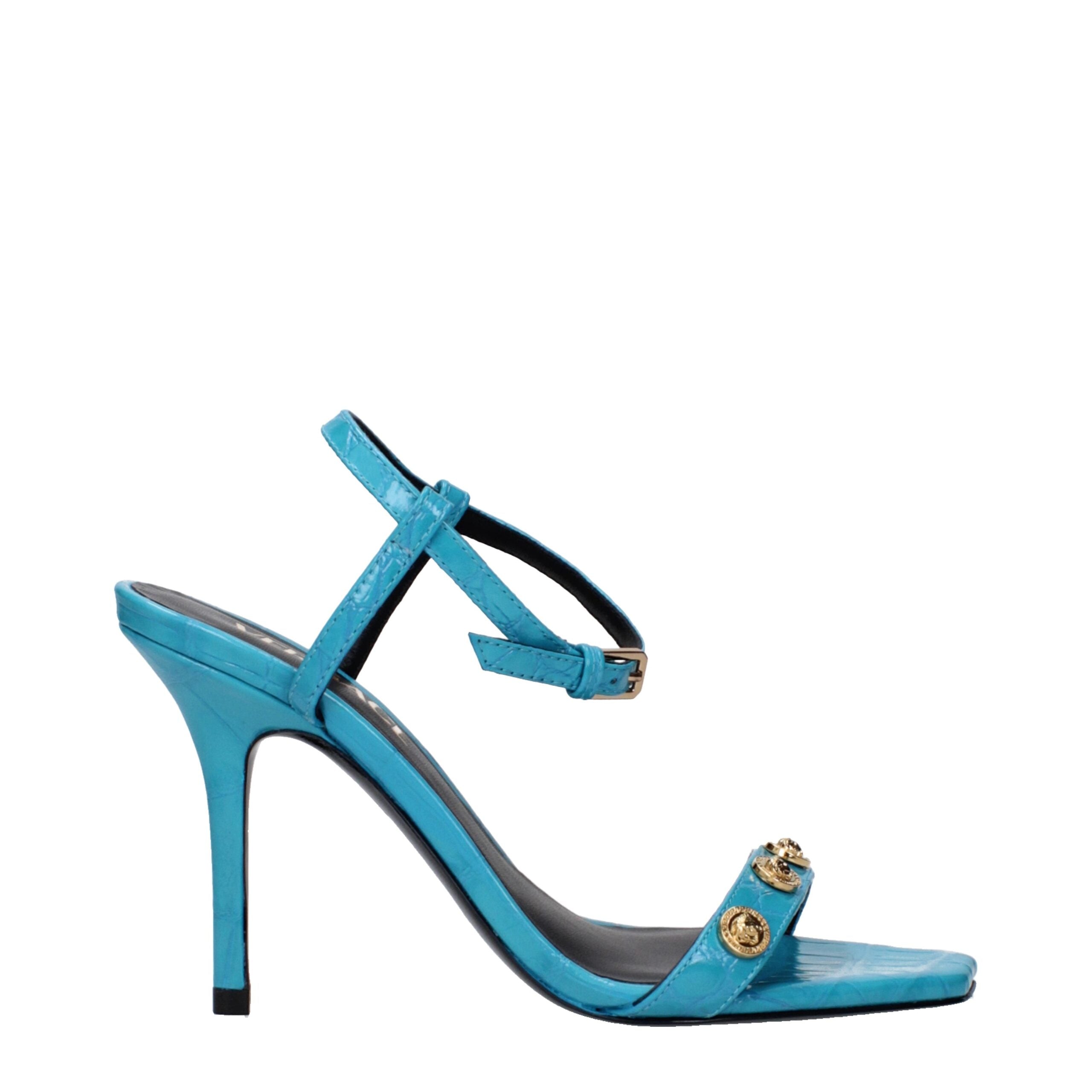 Versace Blue Leather Stiletto Heels Sandals