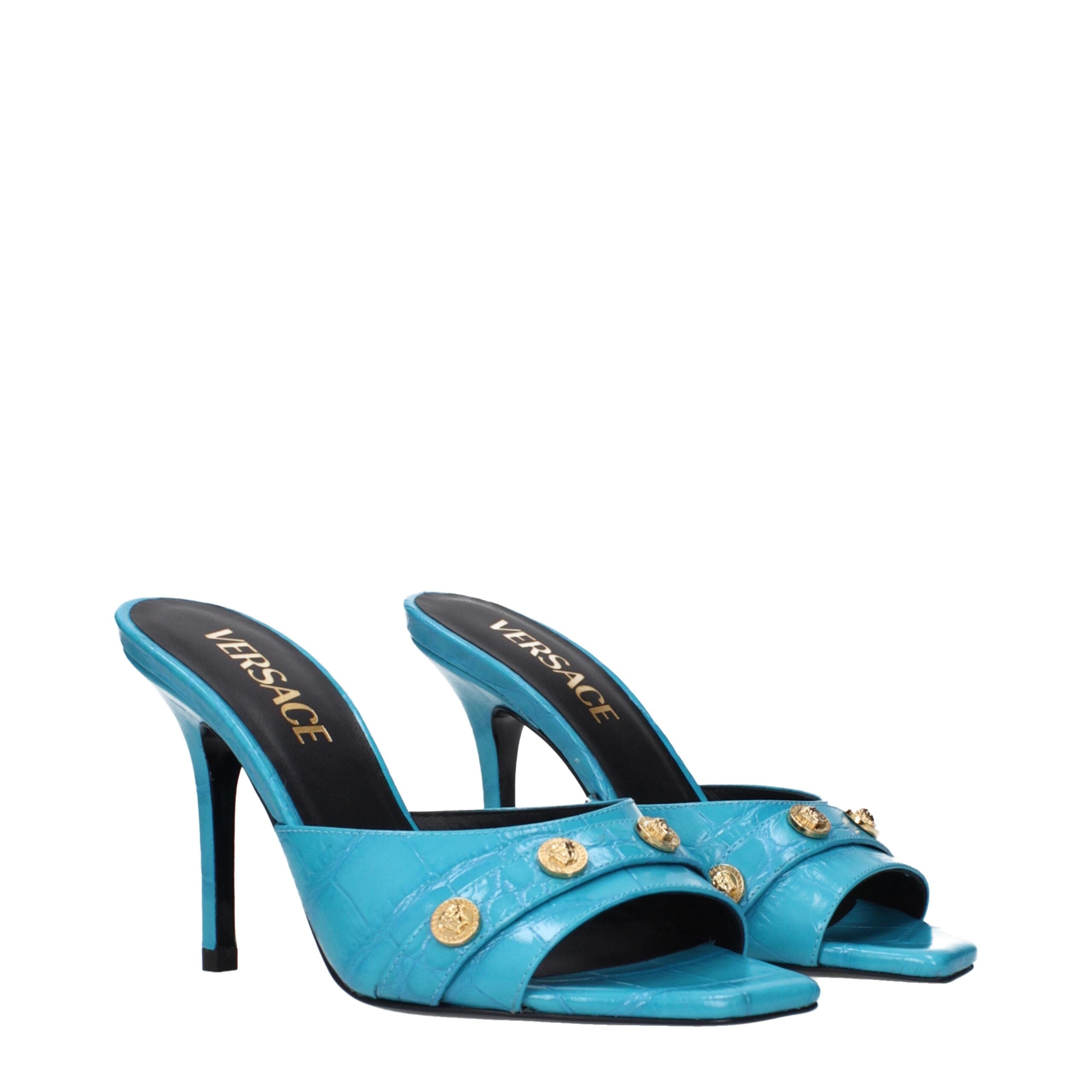 Versace Light Blue Leather Stiletto Heels Sandals