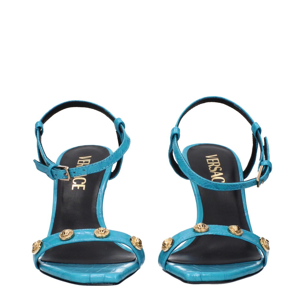 Versace Blue Leather Stiletto Heels Sandals