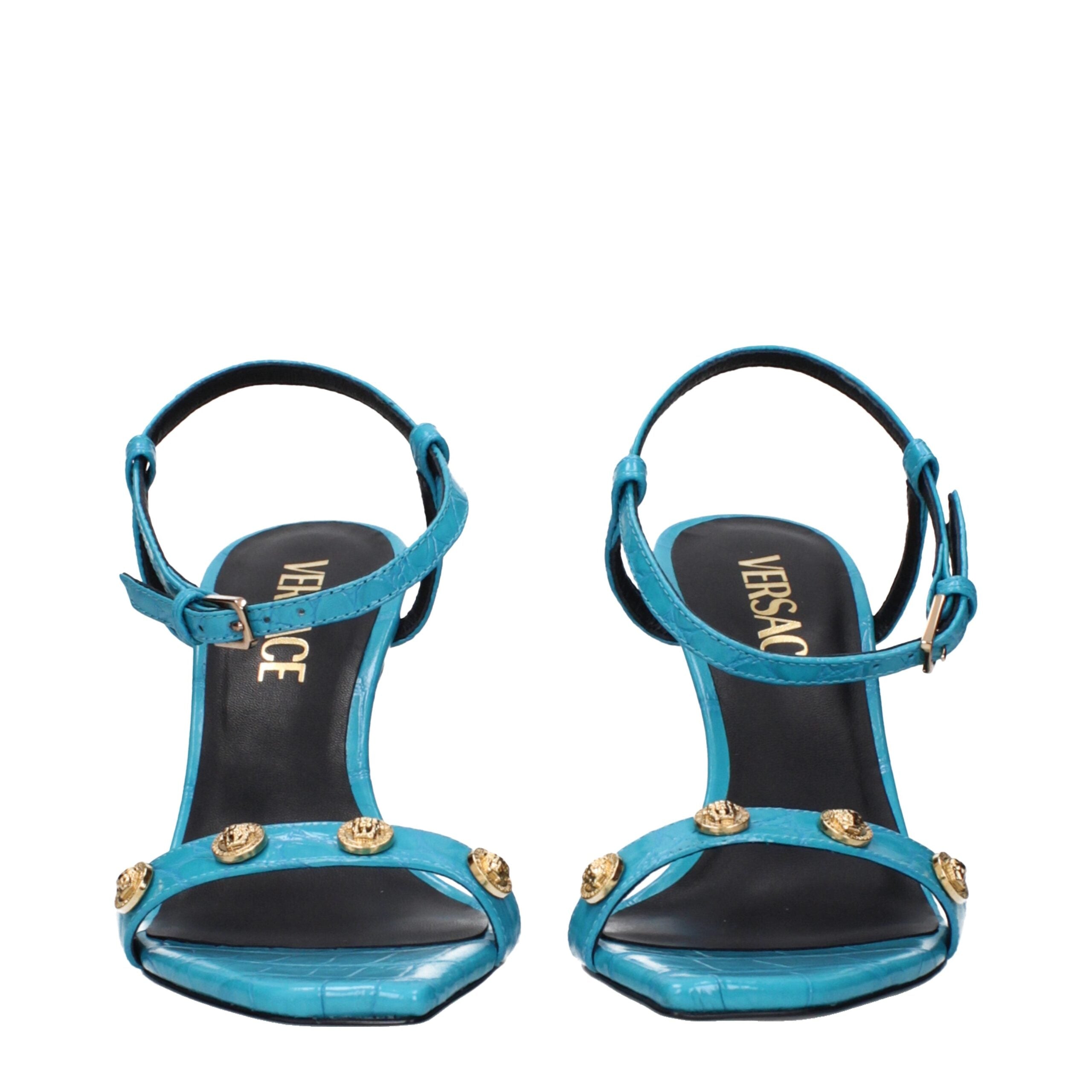 Versace Blue Leather Stiletto Heels Sandals