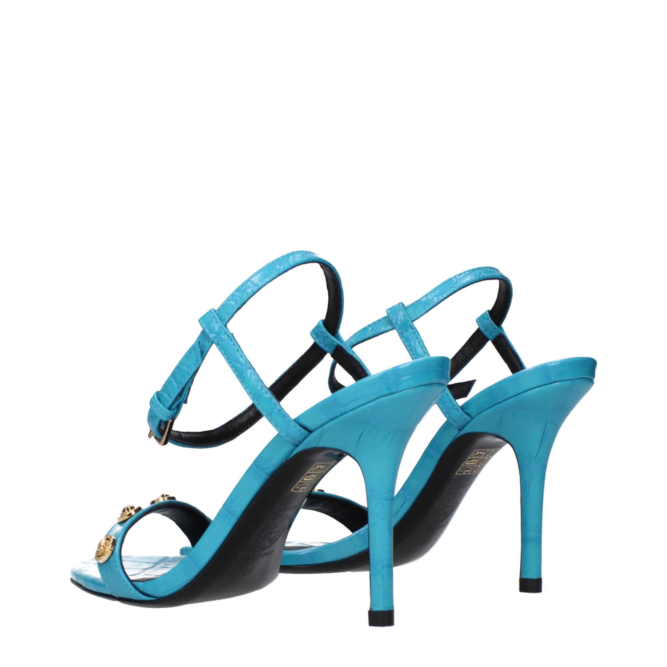 Versace Blue Leather Stiletto Heels Sandals