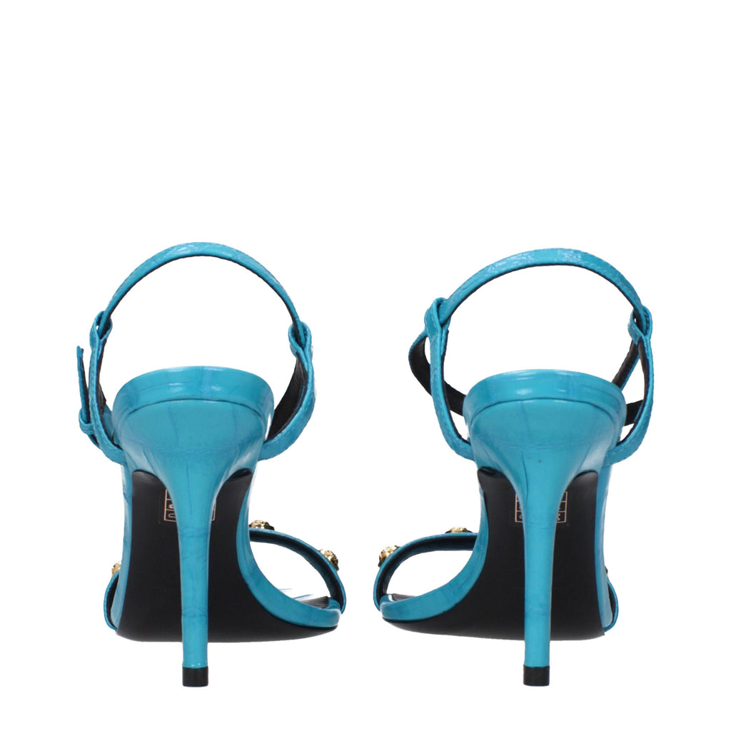 Versace Blue Leather Stiletto Heels Sandals