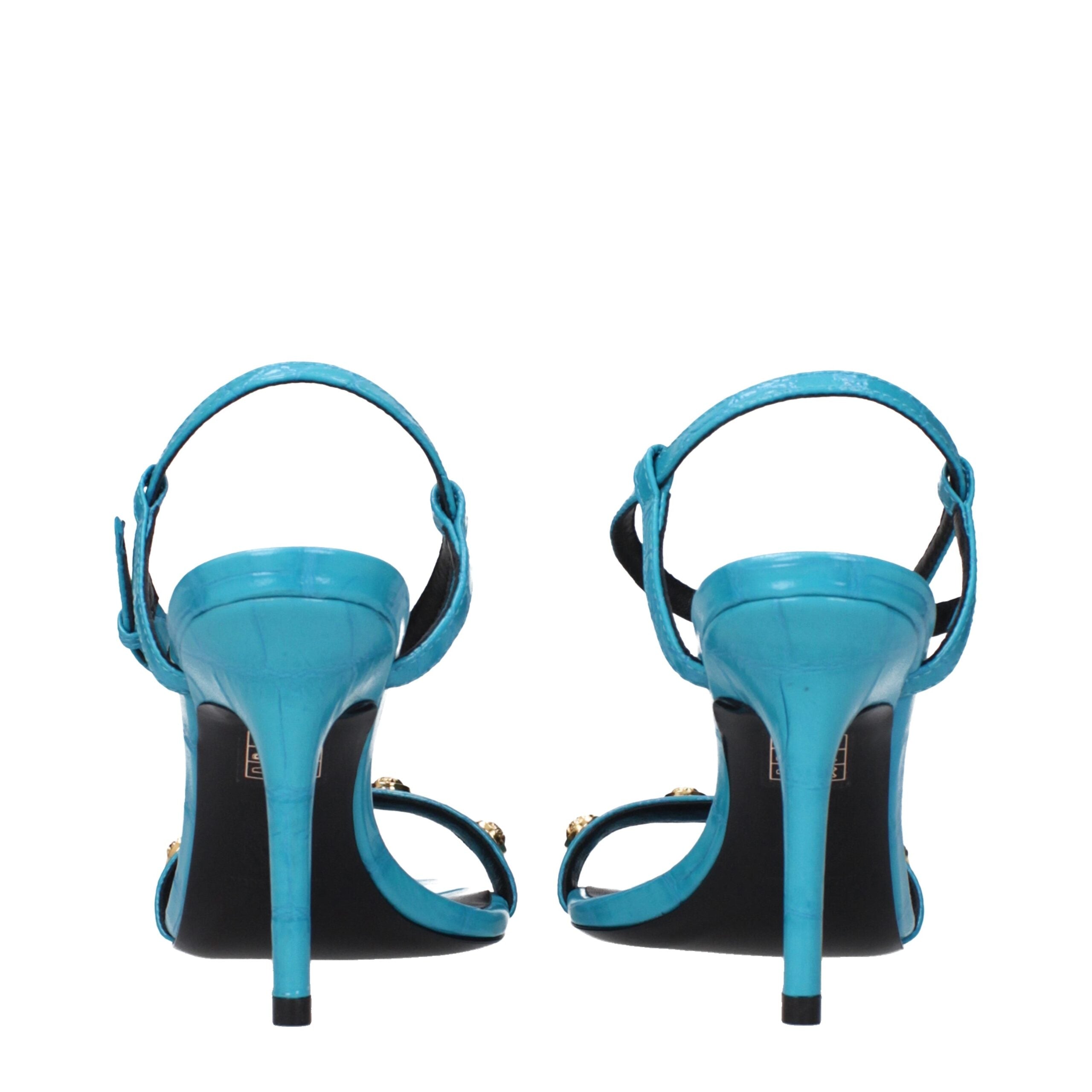 Versace Blue Leather Stiletto Heels Sandals