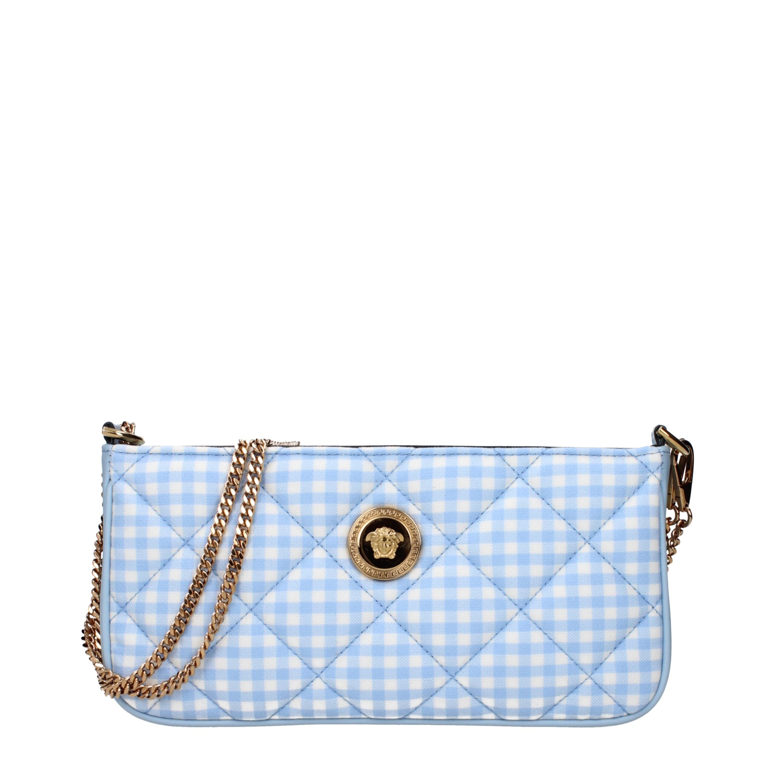 Versace Light Blue Fabric Shoulder Bags