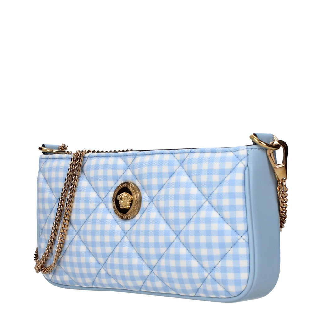 Versace Light Blue Fabric Shoulder Bags