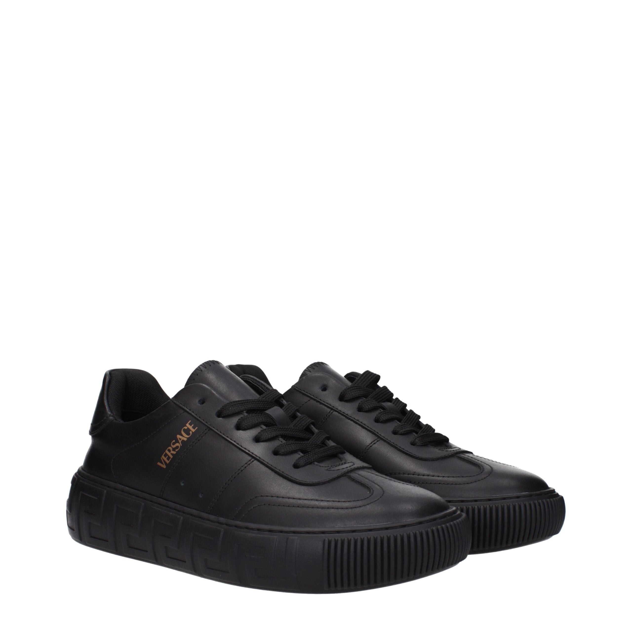 Versace Black Leather Low Tops
