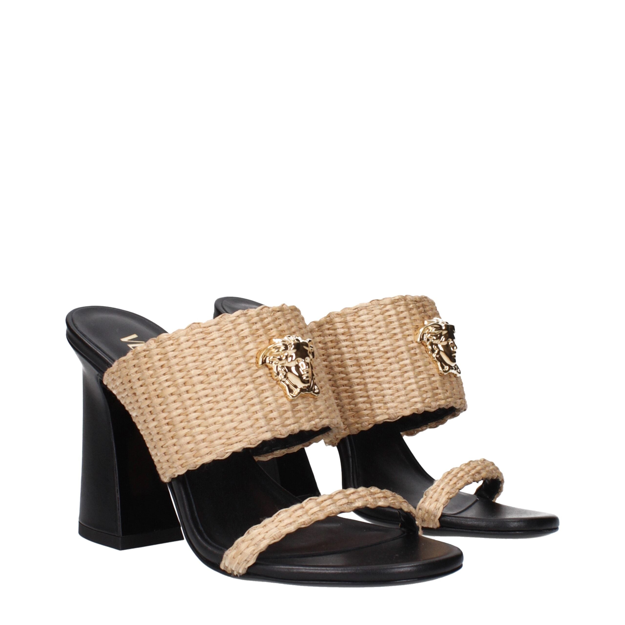 Versace Beige Raffia Platforms