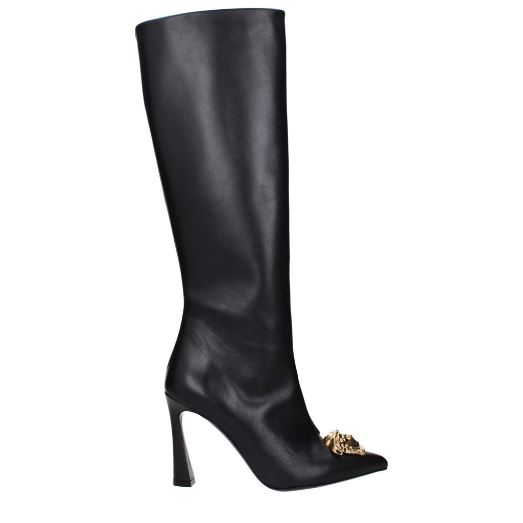 Versace Black Leather High Heel Boots