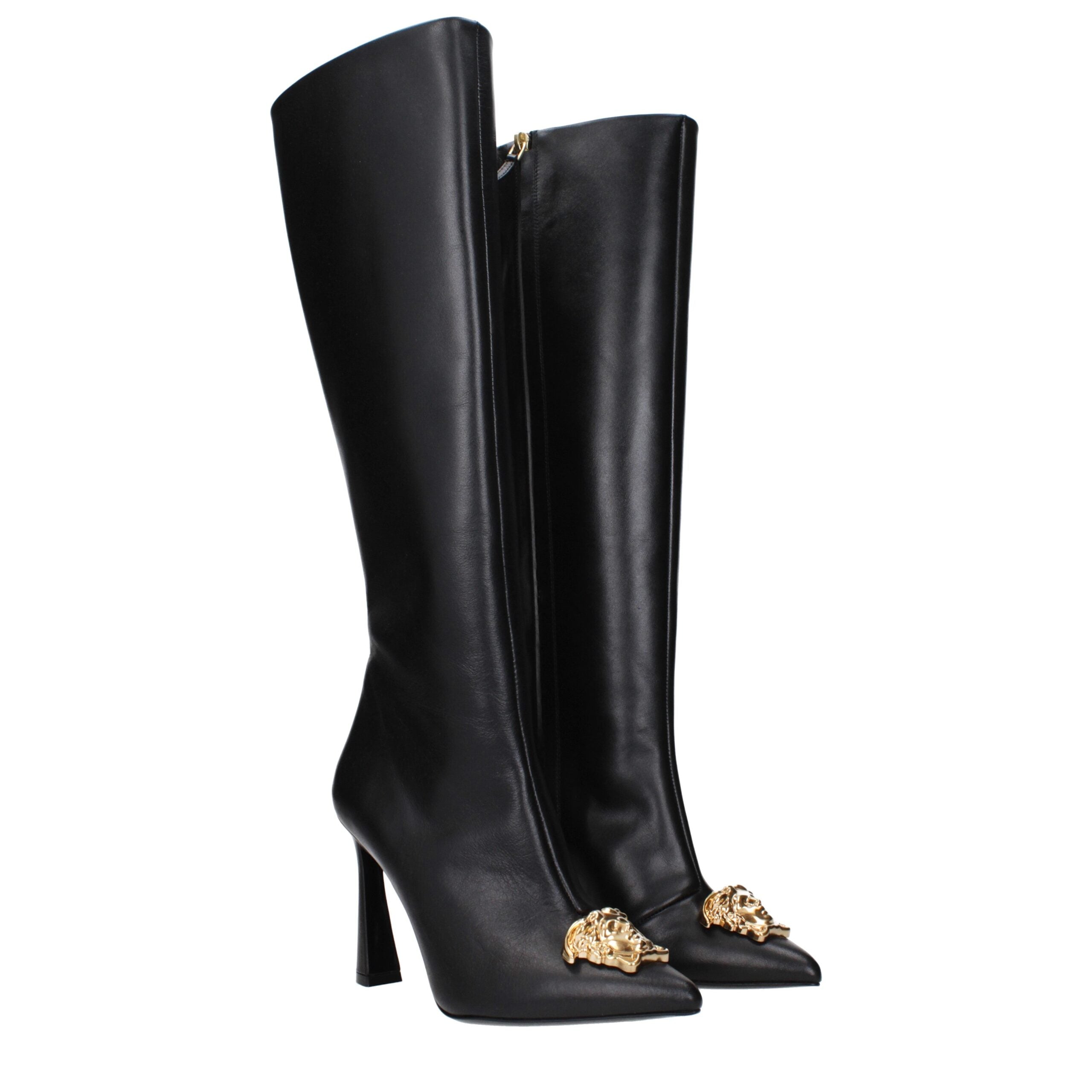 Versace Black Leather High Heel Boots