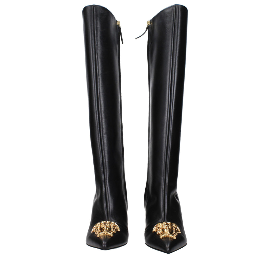Versace Black Leather High Heel Boots