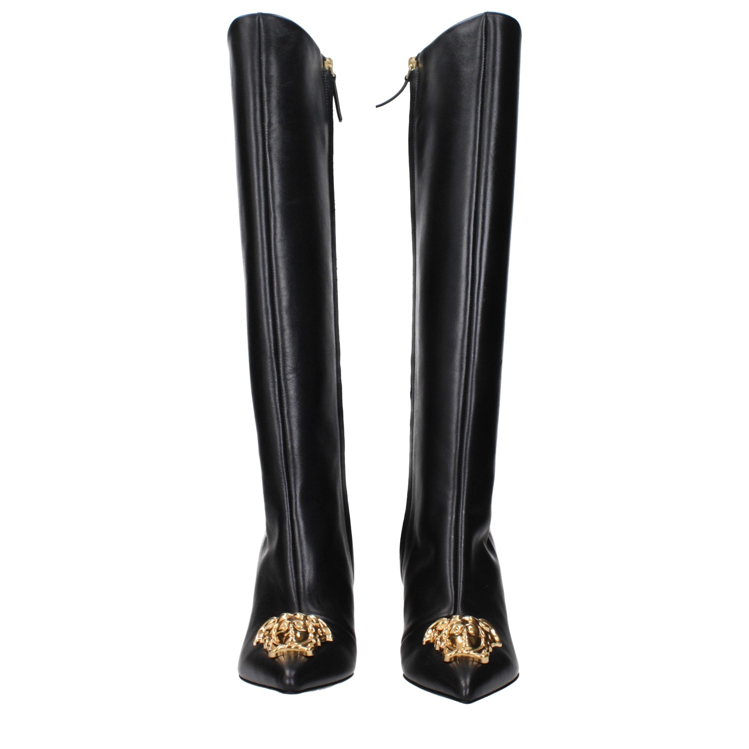 Versace Black Leather High Heel Boots