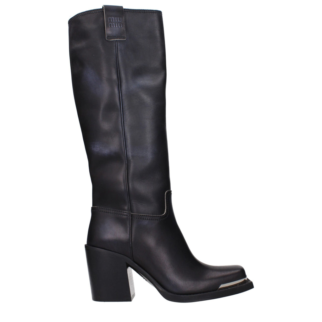 Miu Miu Black Leather High Heel Boots