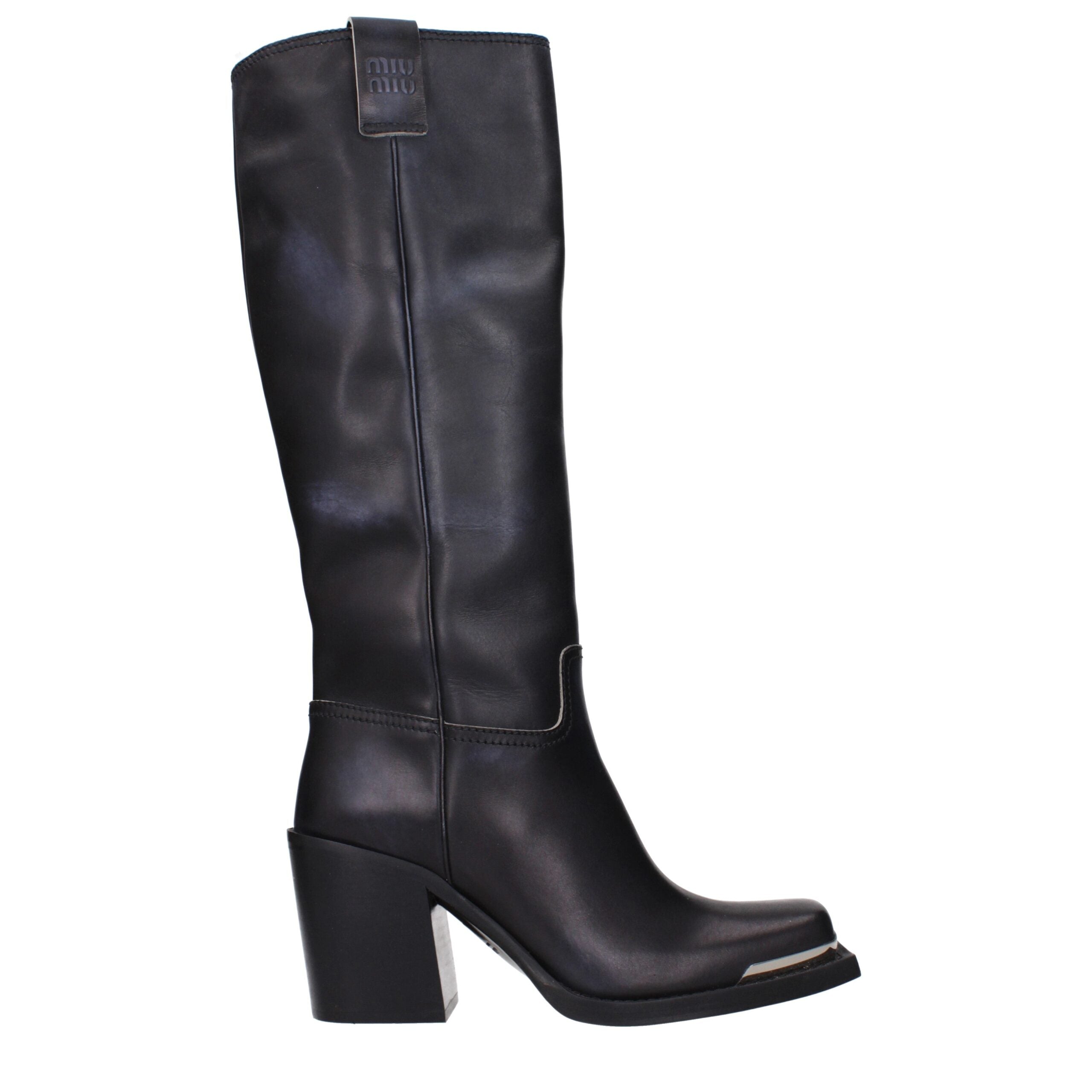 Miu Miu Black Leather High Heel Boots