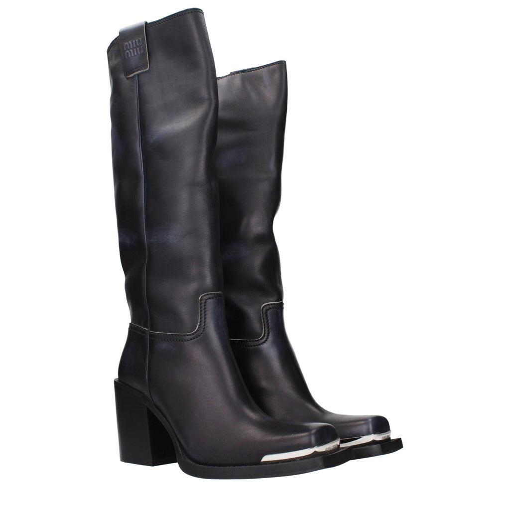 Miu Miu Black Leather High Heel Boots
