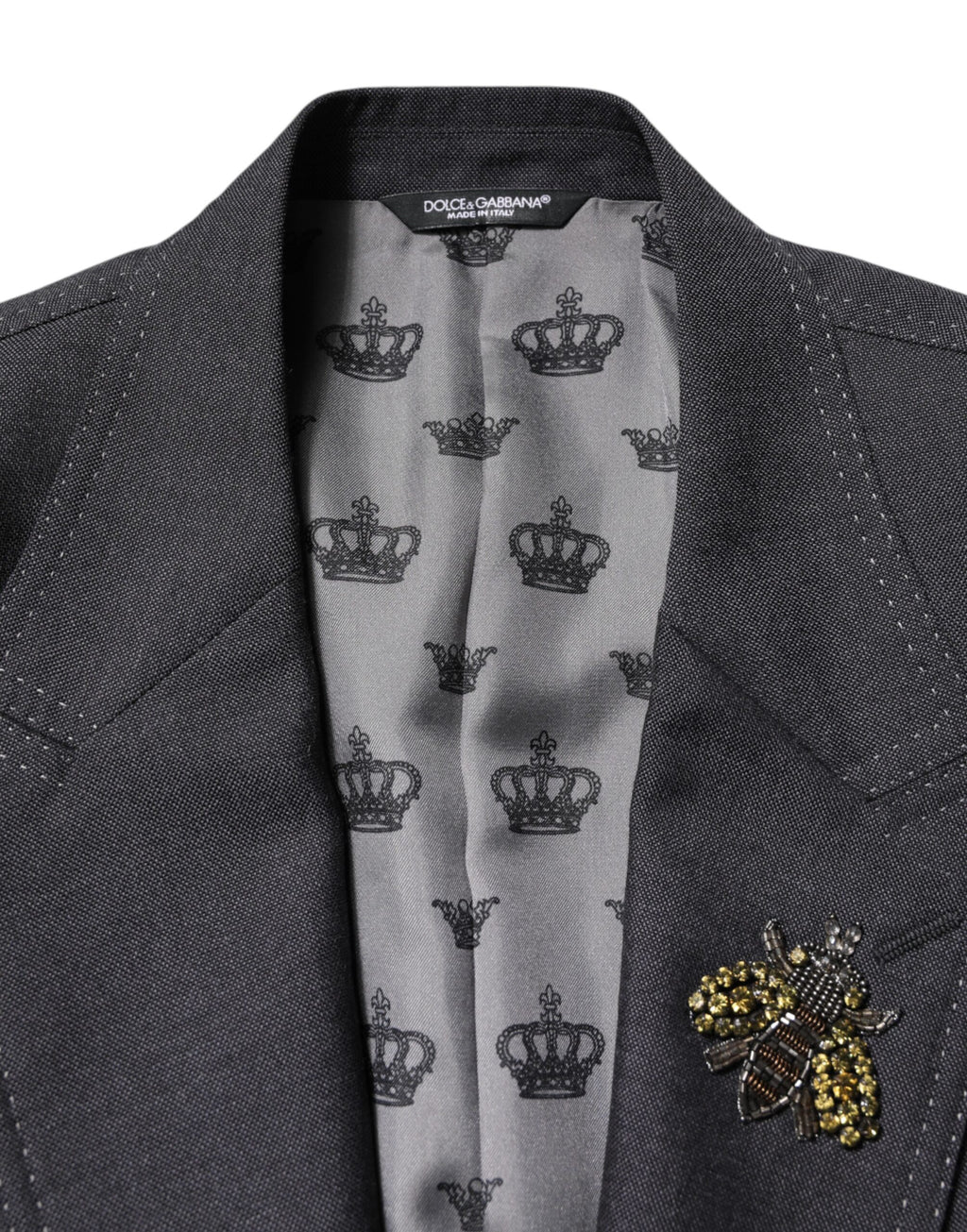 Dolce & Gabbana Dark Gray Bee Embroidery SICILIA Coat Blazer