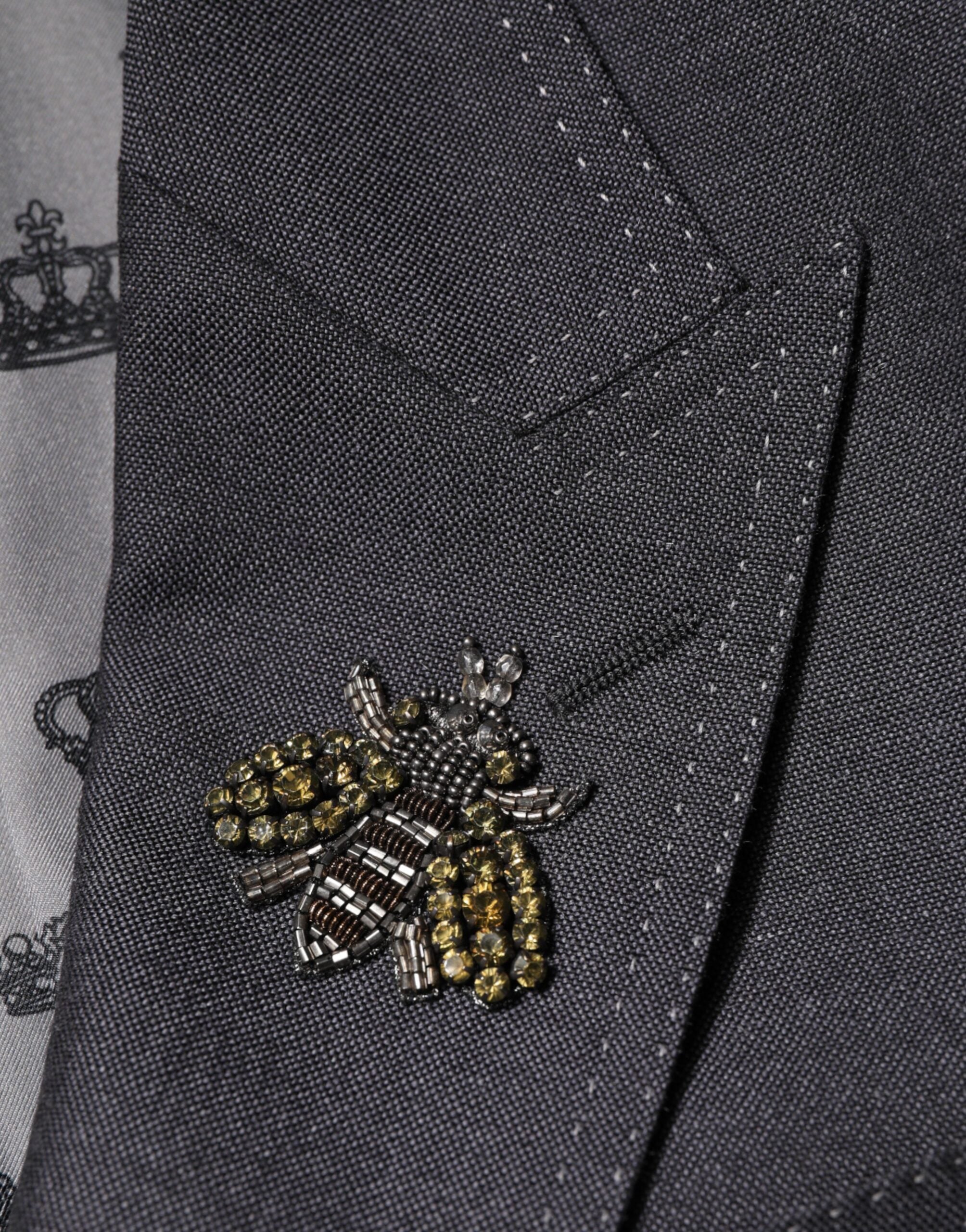 Dolce & Gabbana Dark Gray Bee Embroidery SICILIA Coat Blazer