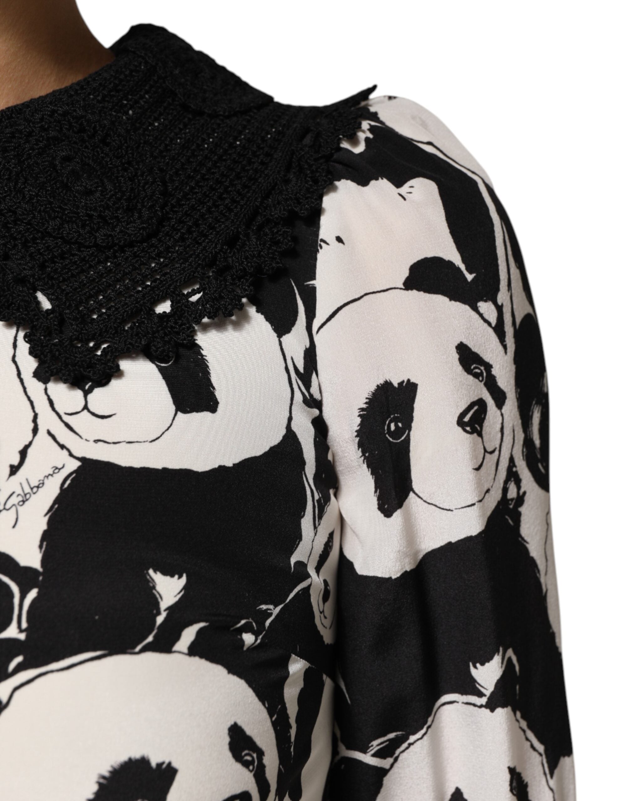 Dolce & Gabbana White Black Panda Print Flared Midi Dress