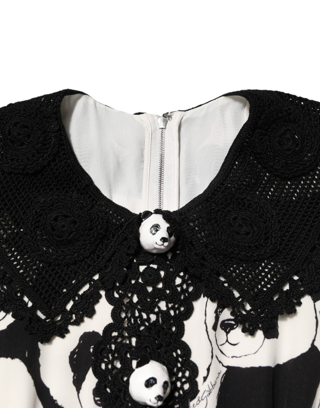 Dolce & Gabbana White Black Panda Print Flared Midi Dress